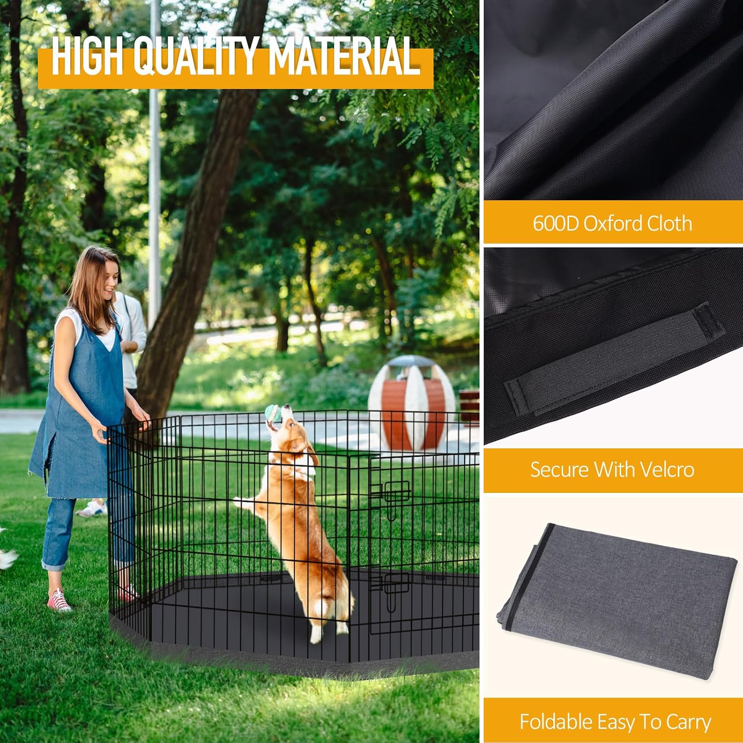 Dog Playpen Regular Octagon Metal Exercise Pet Playpen 8 Panels 24 Inch Bottom Pad Cover for Small Medium Pets Indoor Outdoor(Only Black Bottom pad Cover, Playpen Not Included)