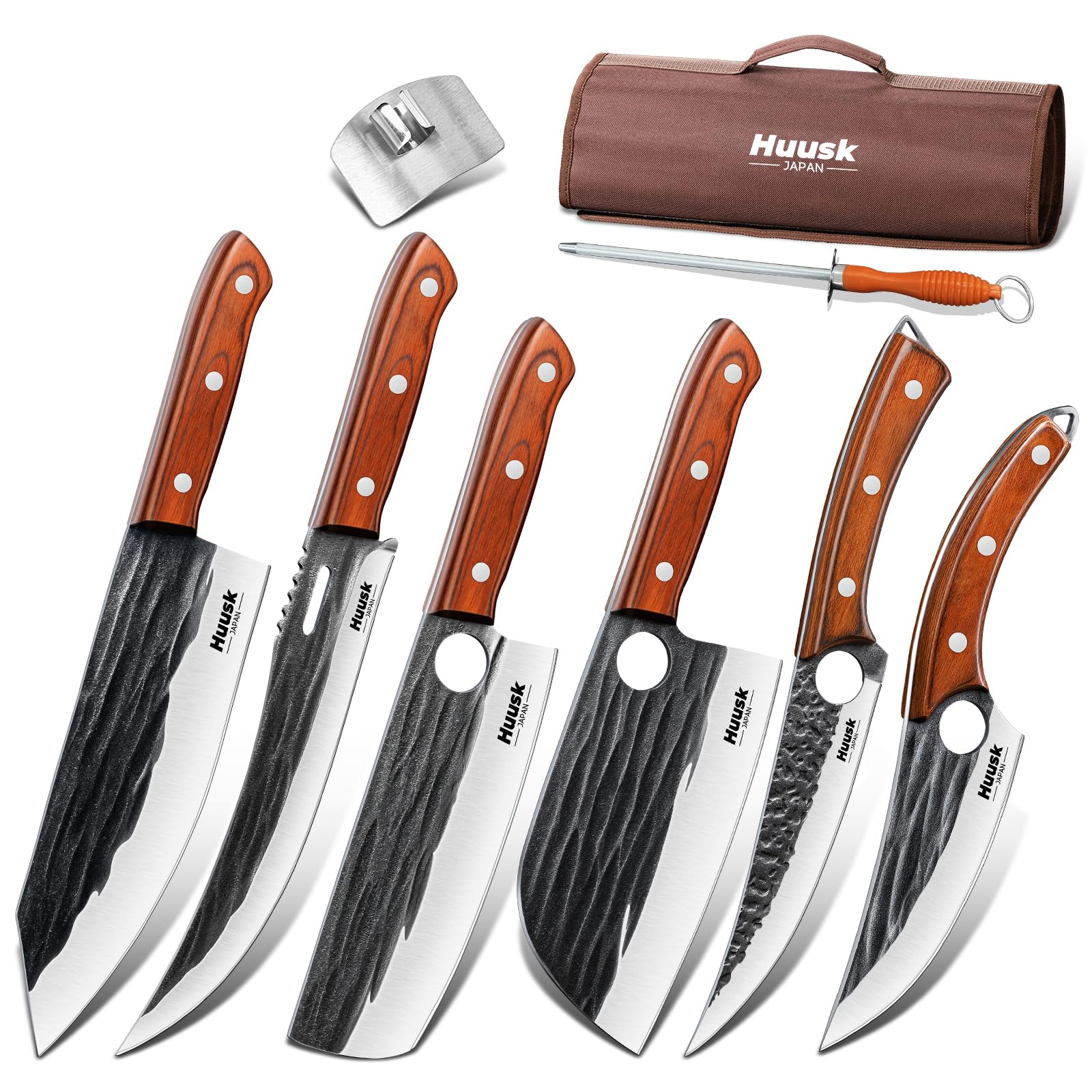 Huusk Serbian Chef Knife Set - 6 PCS Hand Forged Kitchen Knife Set with Bag