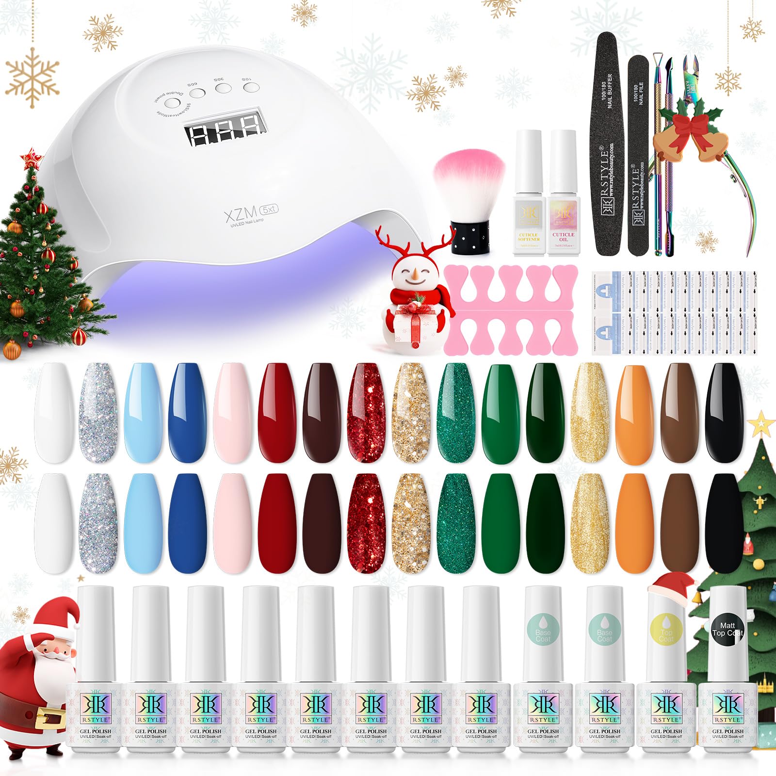 RSTYLE Kit Uñas Semipermanentes, 16 Colores Kit Esmalte Semipermanente Lámpara 168 W UV/LED Esmaltes Permanentes Arte de uñas Manucira Rojo Desnudo Gris (rosa1)