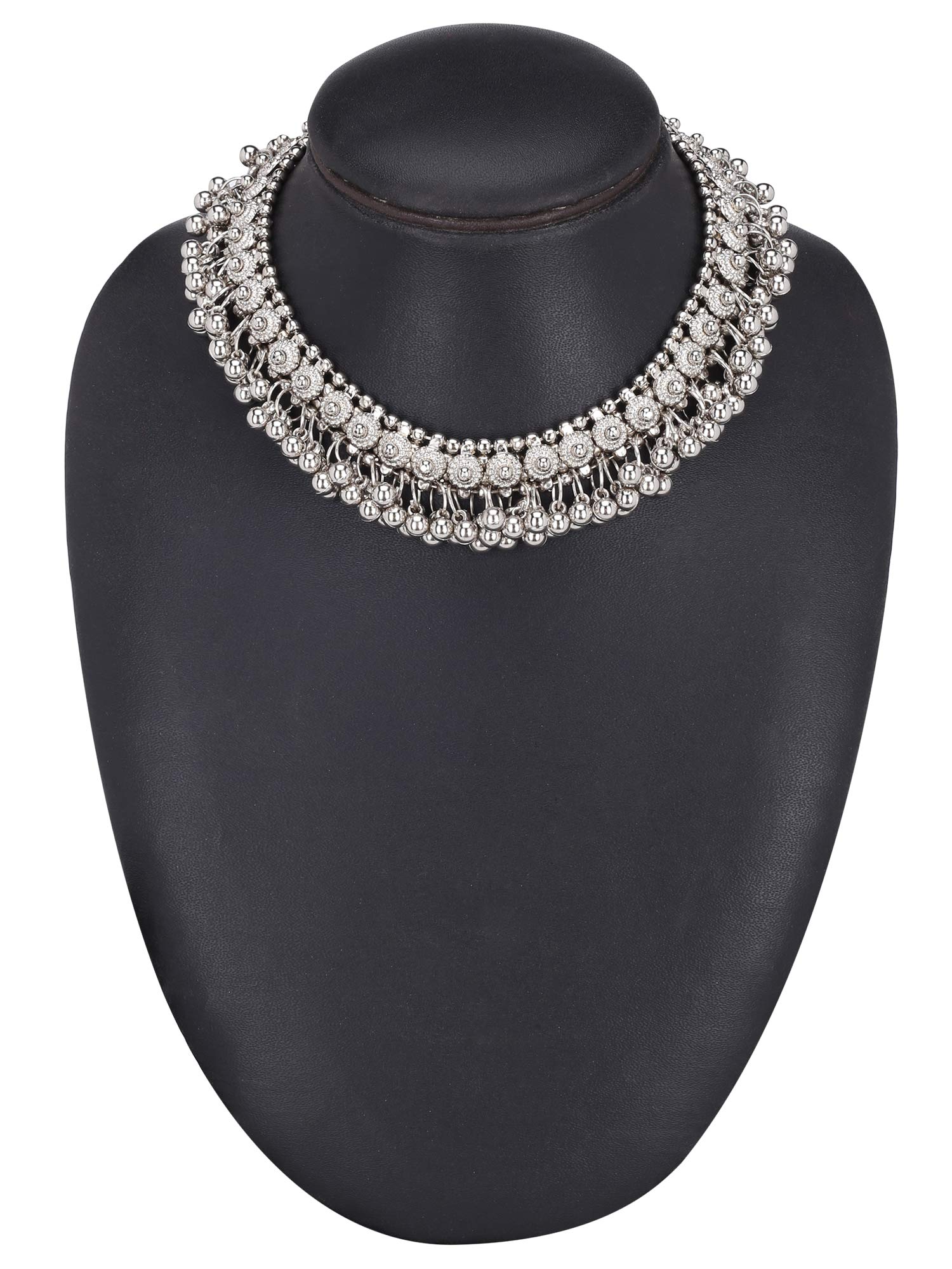 German Silver Oxidised Ghoongroo Necklace Set with Earrings