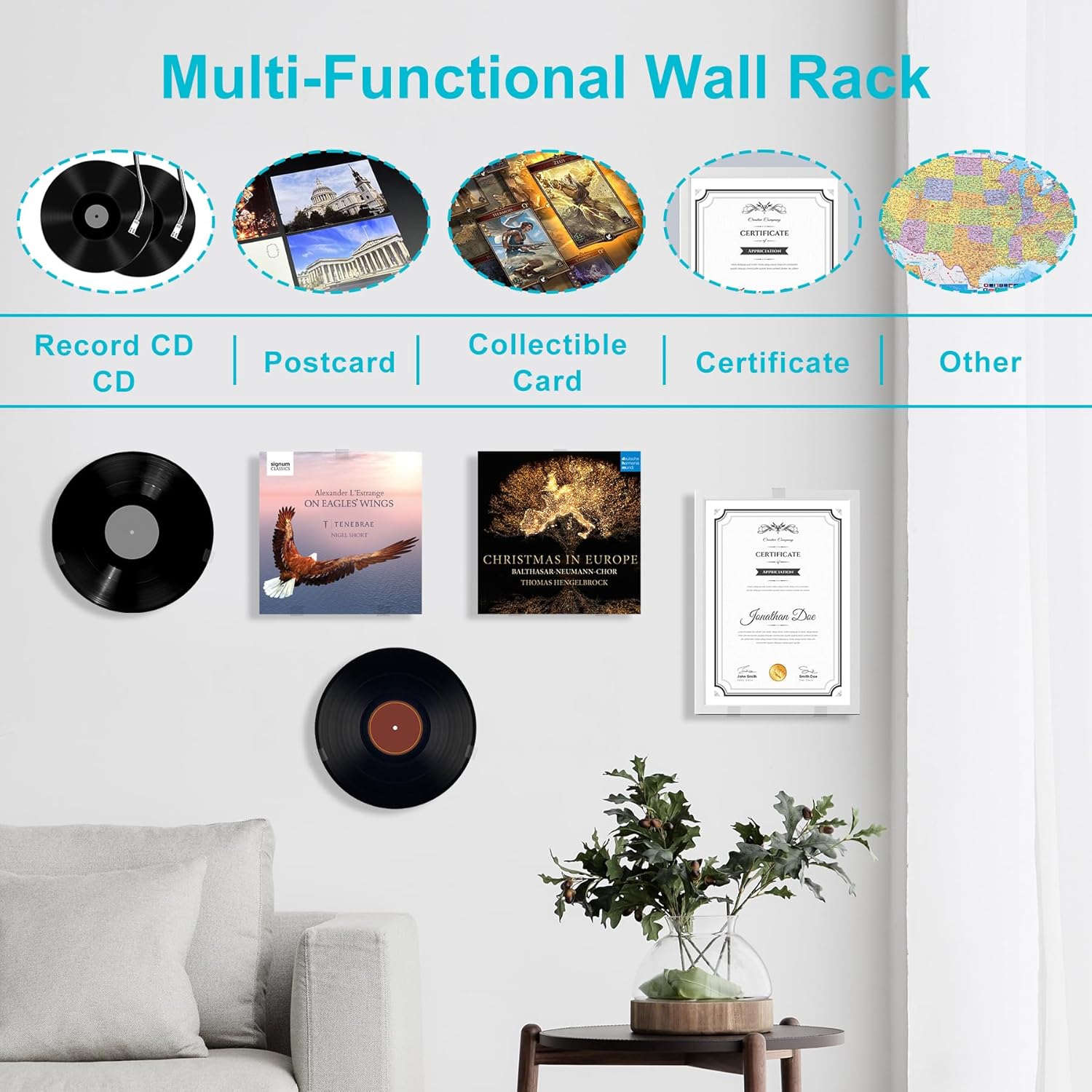 Boloyoアクリル壁掛けディスプレイハンガー、12個入りクリアビニールレコードディスプレイホルダー ネジなし 自己粘着シングルLP