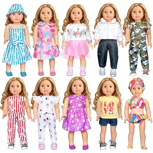 18 inch Doll Clothes Accessories for Girl Doll Clothes(10 Set)