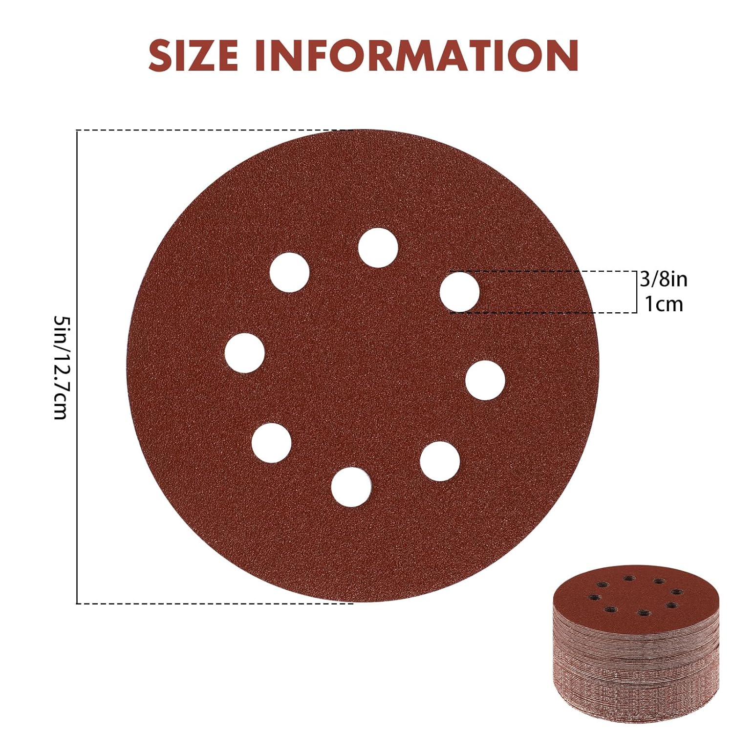 5 Inch 8 Hole Sanding Discs, 64 Pcs Red Round Hook and Loop Sandpaper Set for Orbital Sander(40 60 80 120 180 240 320 400 Mix Grit)