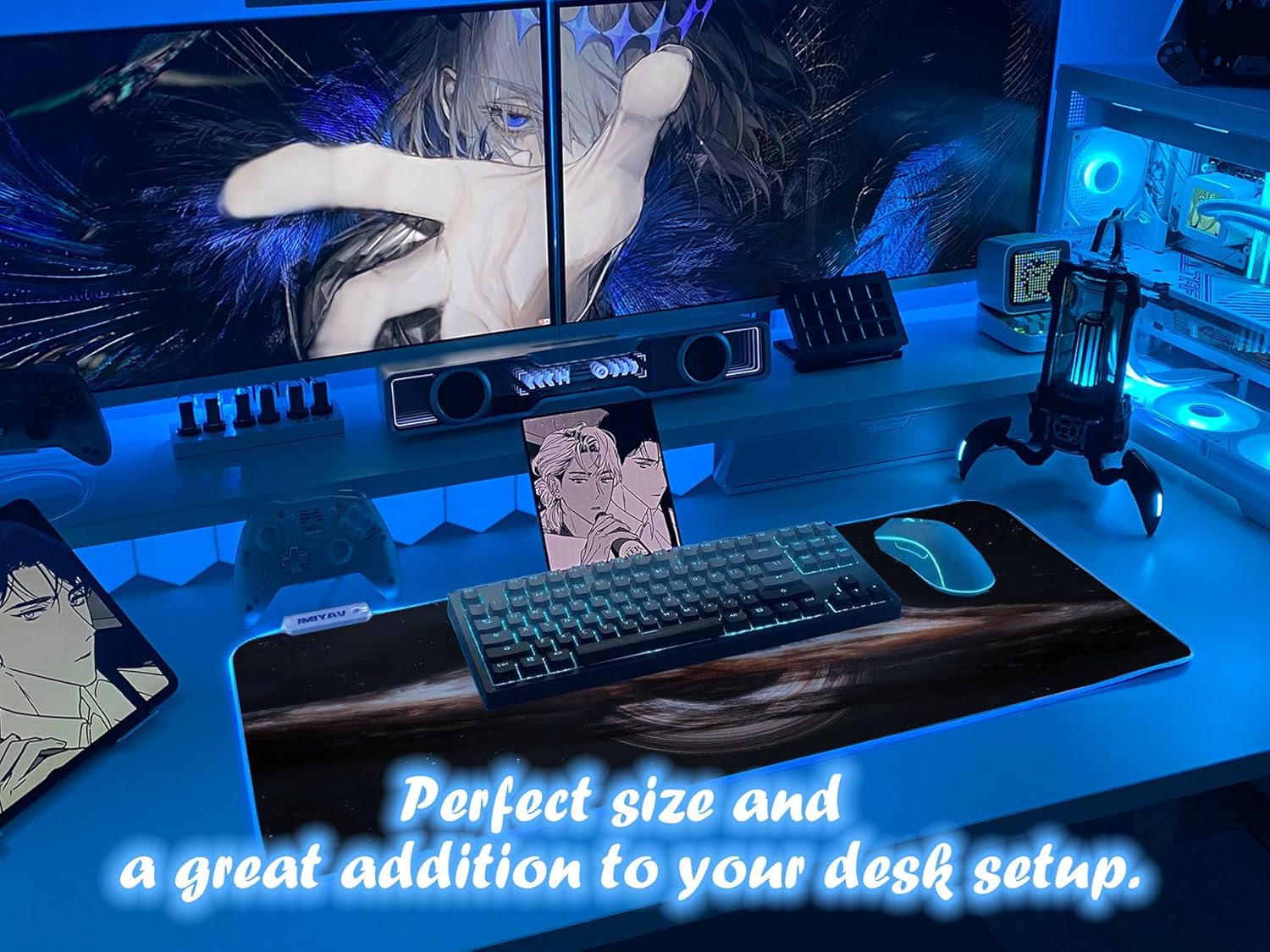 JMIYAV White RGB Gaming Mouse Pad 31.5x12 Inch PC XL Large Extended Glowing Led Light Up Desk Pad Non-Slip Rubber Base Computer Cool Mousepad Mat Desk Accessories Gaming Setup Singularity
