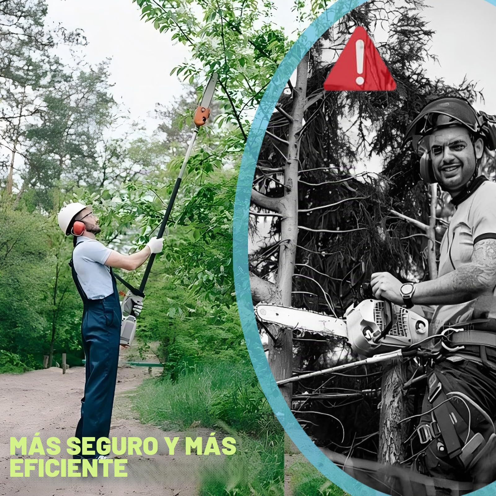 Tijeras de Podar Electricas Inalámbricas y Motosierra Electricas con Asta Telescópica de 128 a 248 cm, 4 en 1 podadora de altura con 2 baterías de 4,0 Ah (Con barra extraíble)