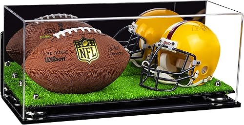 Miniatura 211 de Better Display Cases Acrílico 2 Mini casco de fútbol (no tamaño completo) vitrina con base de césped transparente (V46/A019)