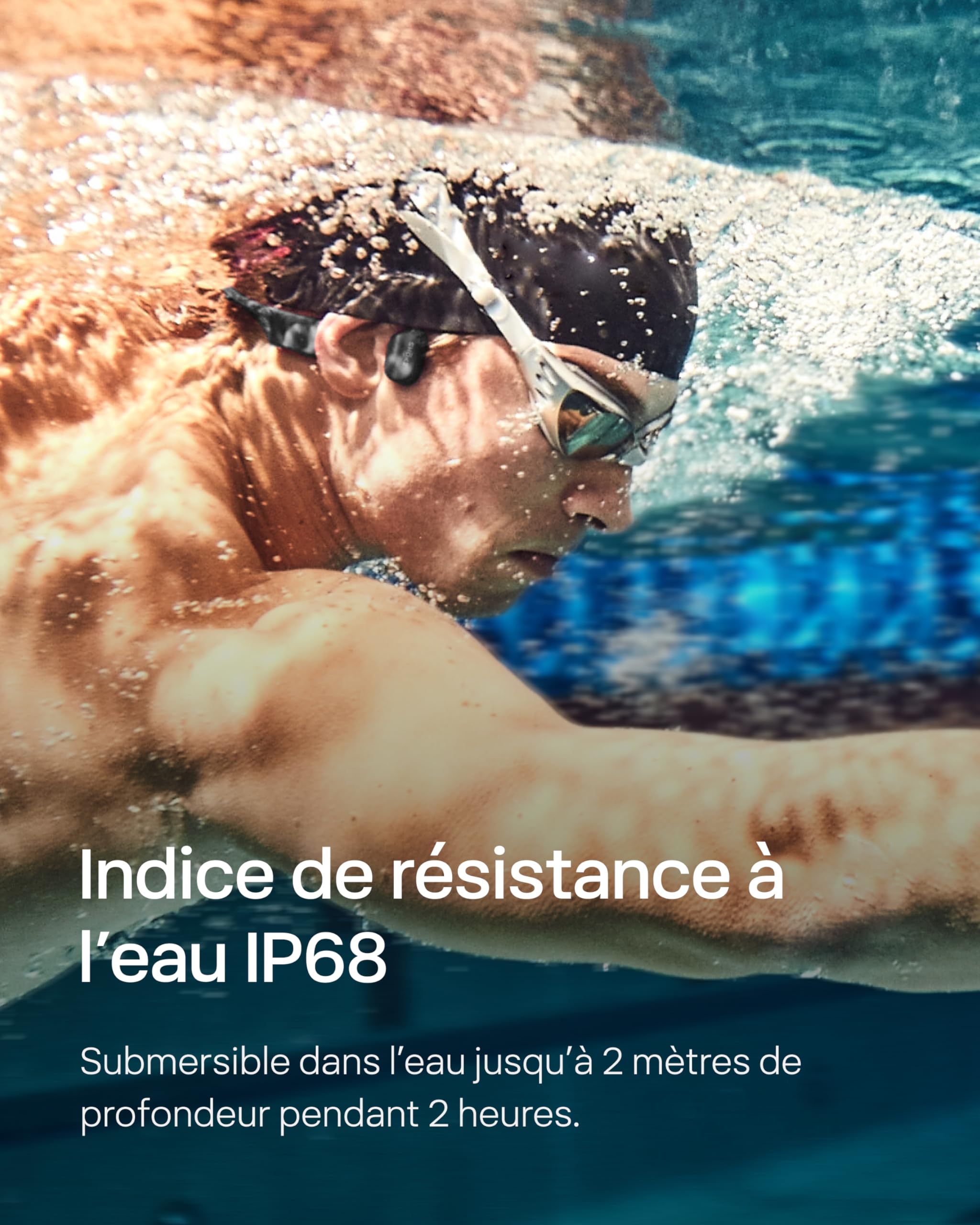 SHOKZ OpenSwim Casque à Conduction osseuse, Lecteur MP3 de Natation étanche IP68, écouteurs de Sport Oreilles Libres avec 4 GB de mémoire, 8H d'autonomie, Bouchons d'oreilles (sans Bluetooth), Noir