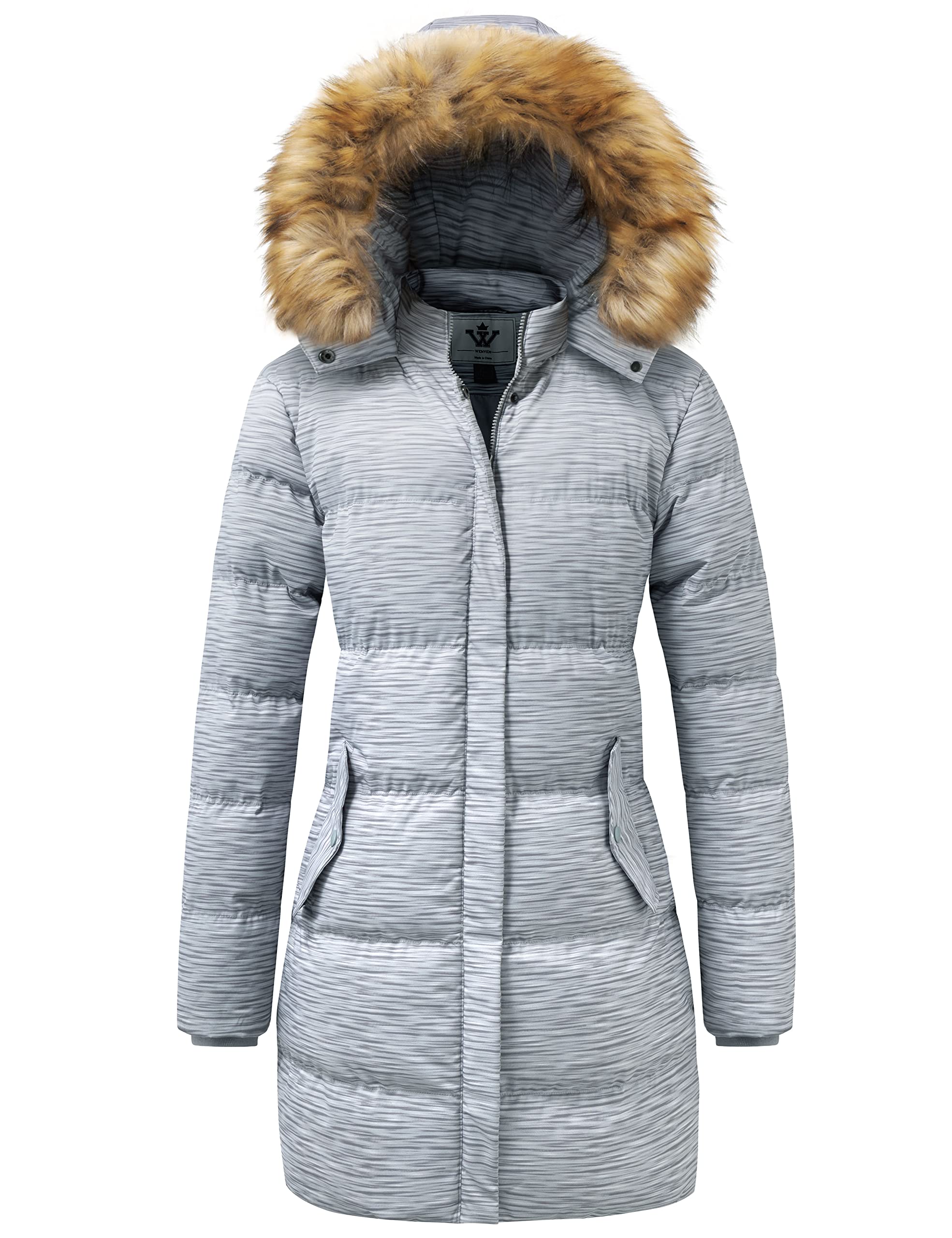 wenven women's winter long puffer coat warm parka jacket (charcoal heather, m)