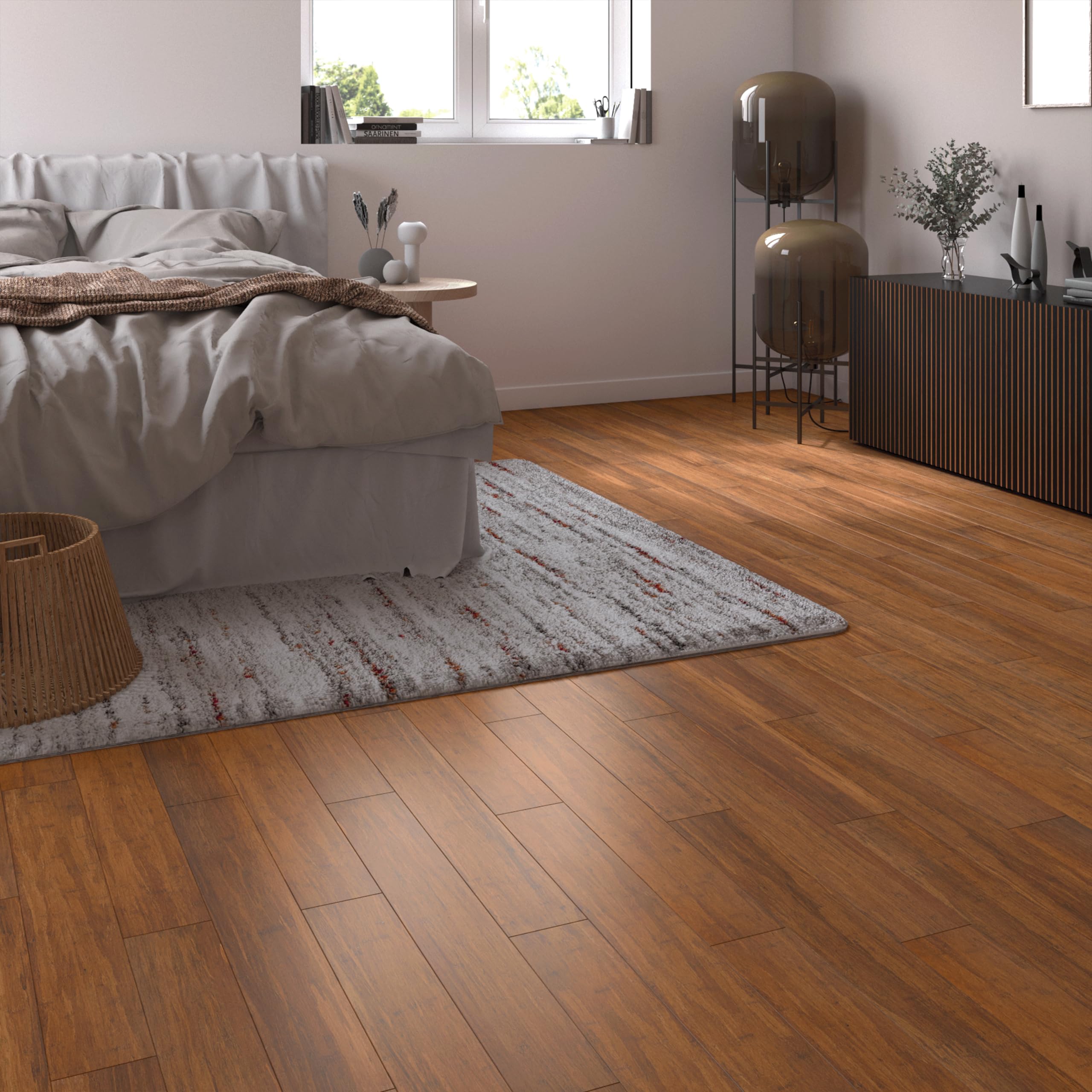 ARTENS Parkettboden Anza Versiegeltes massives Bambusparkett Intenso Braun L.92 cm B.13,2 cm Dicke 14 mm 1,09 m² 9 Dielen Belastungsklasse 21