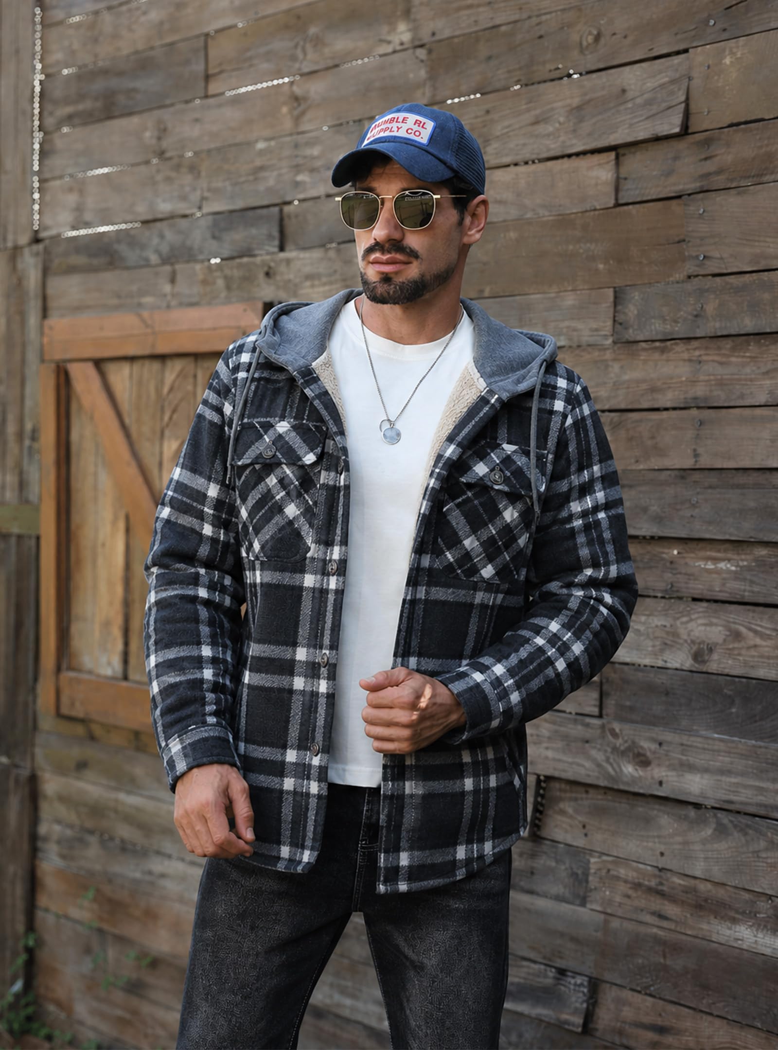 Zaitun Herren Winterjacke Kariertes Holzfällerhemd Fleece Gefüttert Jacke
