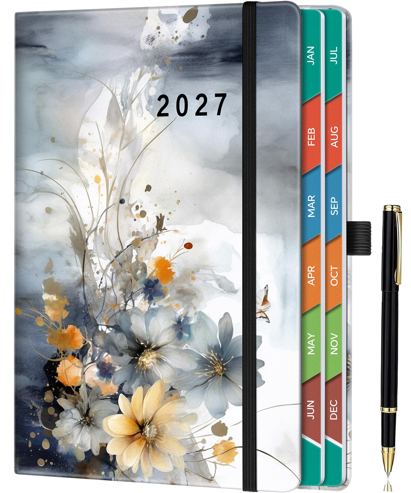 ZXHQ 2027 Diary Page a Day A5, Full Year Daily Planner, from Jan - Dec 2027 with Monthly View, 5.9" × 8.5", Colorful Tabs, UK Holidays, Inner Pocket, 100 Gsm Paper, Pen Set - Soft Elegance