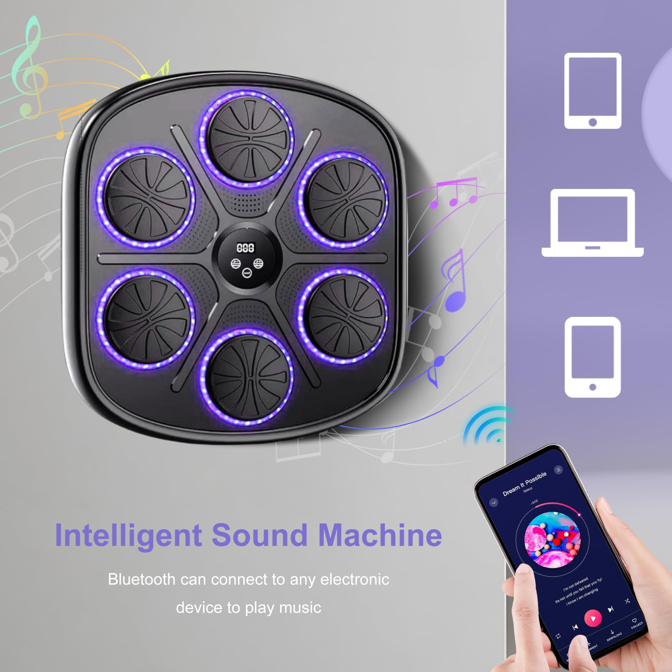 Macchina da Boxe Musicale,Supporta Bluetooth, Intelligente Elettronica Boxing Machine Montata a Parete con Luce LED