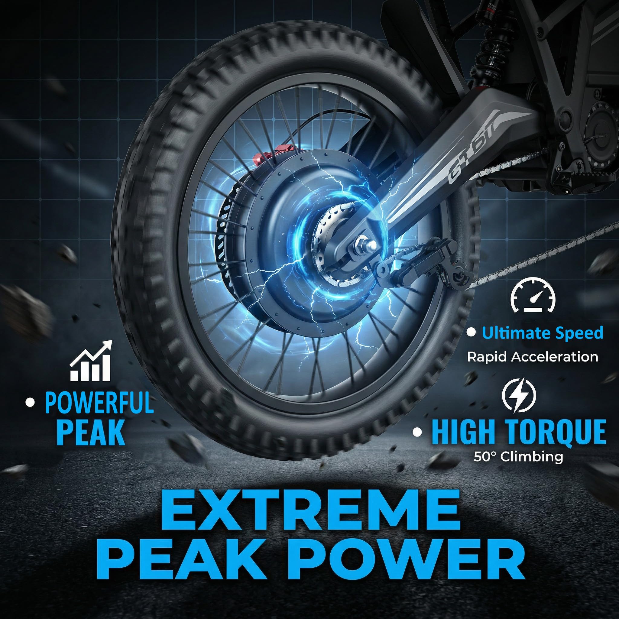 GT600 Bicicleta Eléctrica para Hombre, Moto Eléctrica para Adultos con Batería de 72V 30Ah, Neumático Todo Terreno de 19" /17", Frenos Hidráulicos Motocross Eléctricos, Hasta 100 km
