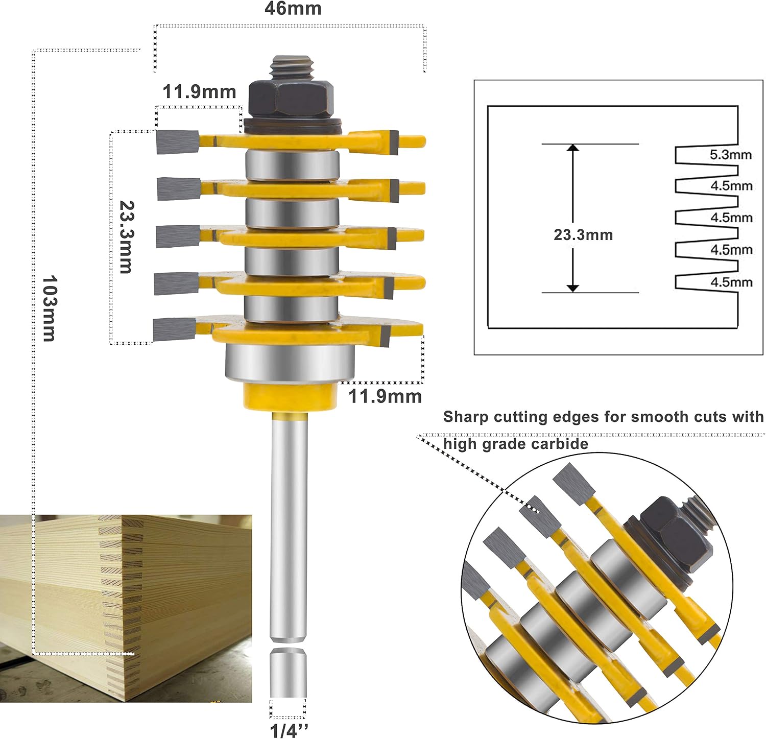 LEATBUY-TECH 1/4 Inch Shank Router Bit Set & 5 Finger Joint 3Pcs - Image 4