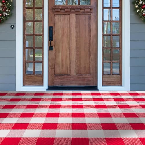 PIXFAIRY Red White Buffalo Plaid Rug 4x6 Ft