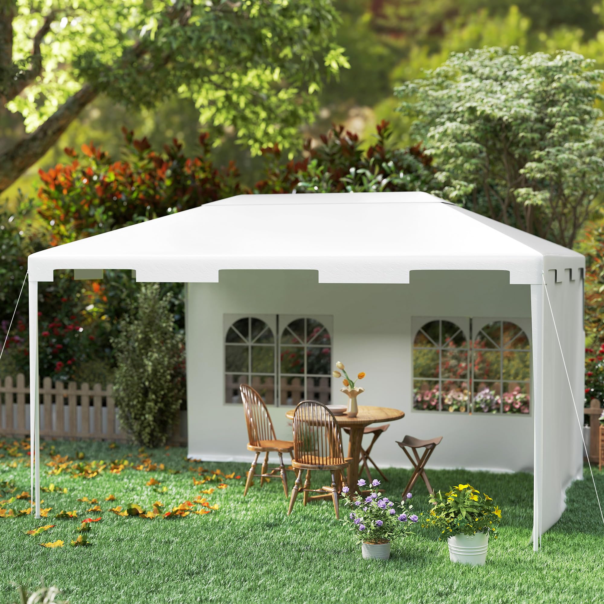 Outsunny Tonnelle de jardin 3 x 4 m avec 2 parois latérales pour terrasse, cour extérieure – Blanc