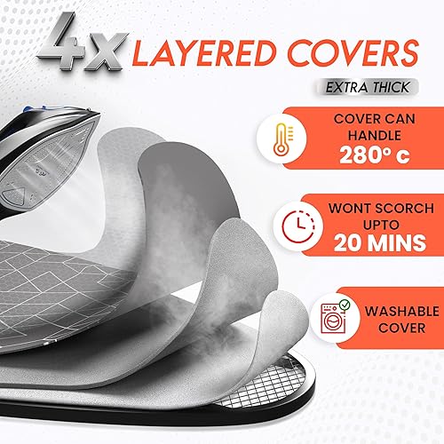 Miniatura 4 de Xabitat Tabla de planchar extra ancha de 57 x 20 pulgadas con ruedas y colgador de pared  Tabla de hierro de metal completo  Carrito de hierro