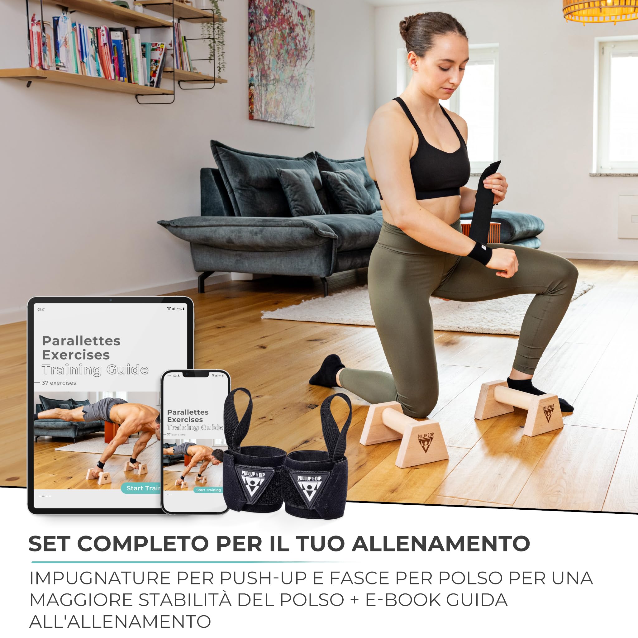 Barre per flessioni PULLUP & DIP in legno,per i polsi - maniglie ergonomiche per le mani, barre per flessioni antiscivolo per ginnastica ritmica, fitness e allenamento della parte superiore del corpo