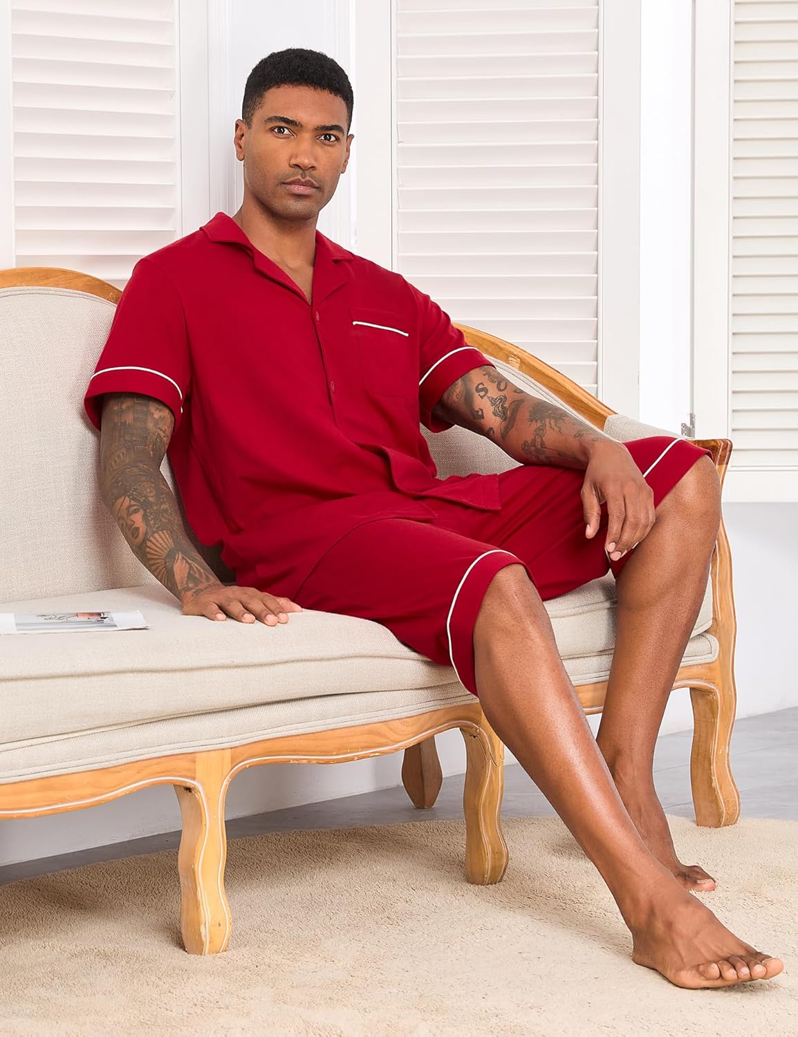 COLORFULLEAF Men's 100% Cotton Short Sleeve Pajama Sets Button Down Notched Collar Sleepwear Soft Lounge Pjs with Pockets - Image 6