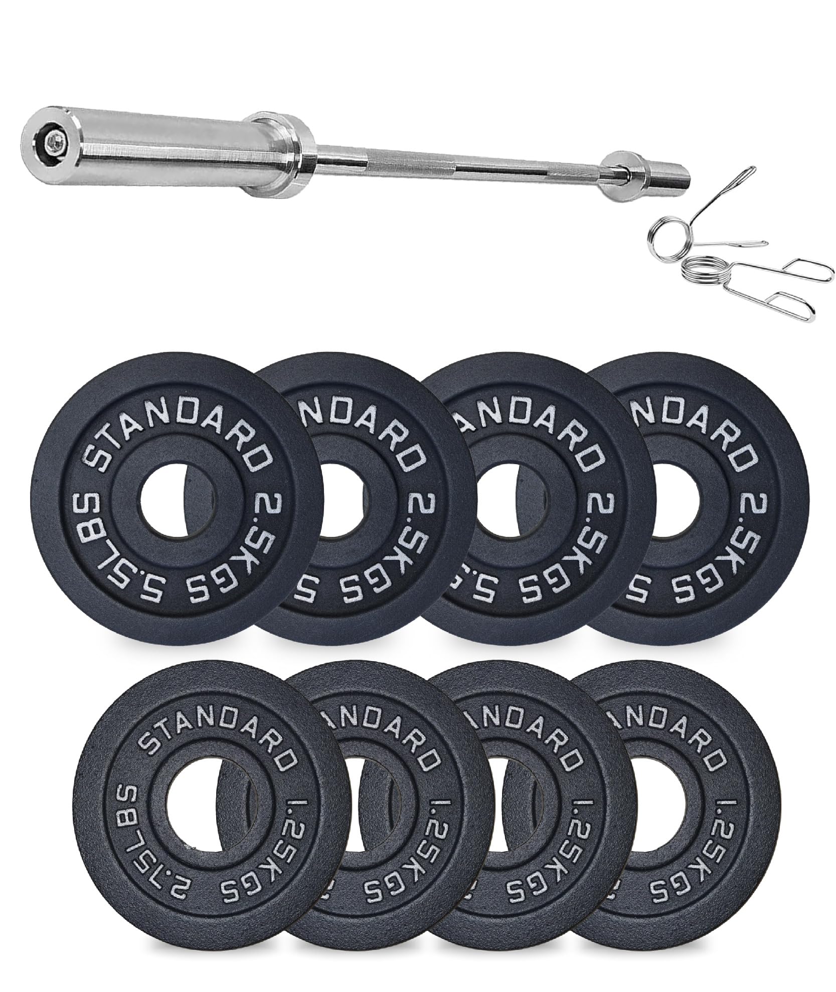 Cast Iron Weight Plates Set 2" Olympic Barbell Home Gym Equipment 1.25kg-25kg Pairs Sets with 5ft-7ft Barbell Strength Training