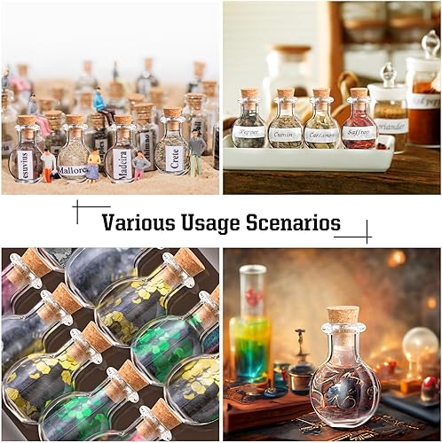 Miniatura 6 de Zhehao 100 mini botellas de vidrio de 0.07 onzas líquidas con tapones de corcho, pequeños frascos de deseos, pequeños frascos con mini botellas de