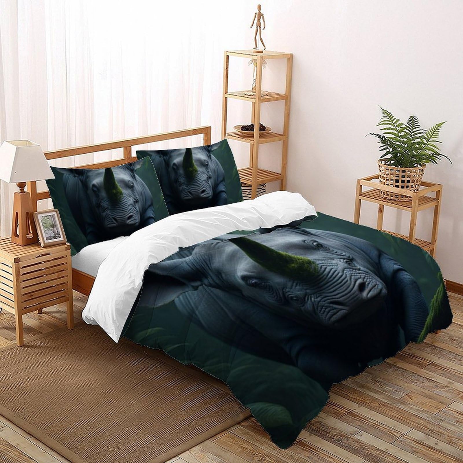 Housse de couette rhinocéros 220x240 en microfibre pour lit garçon fatigué des boutons cassés