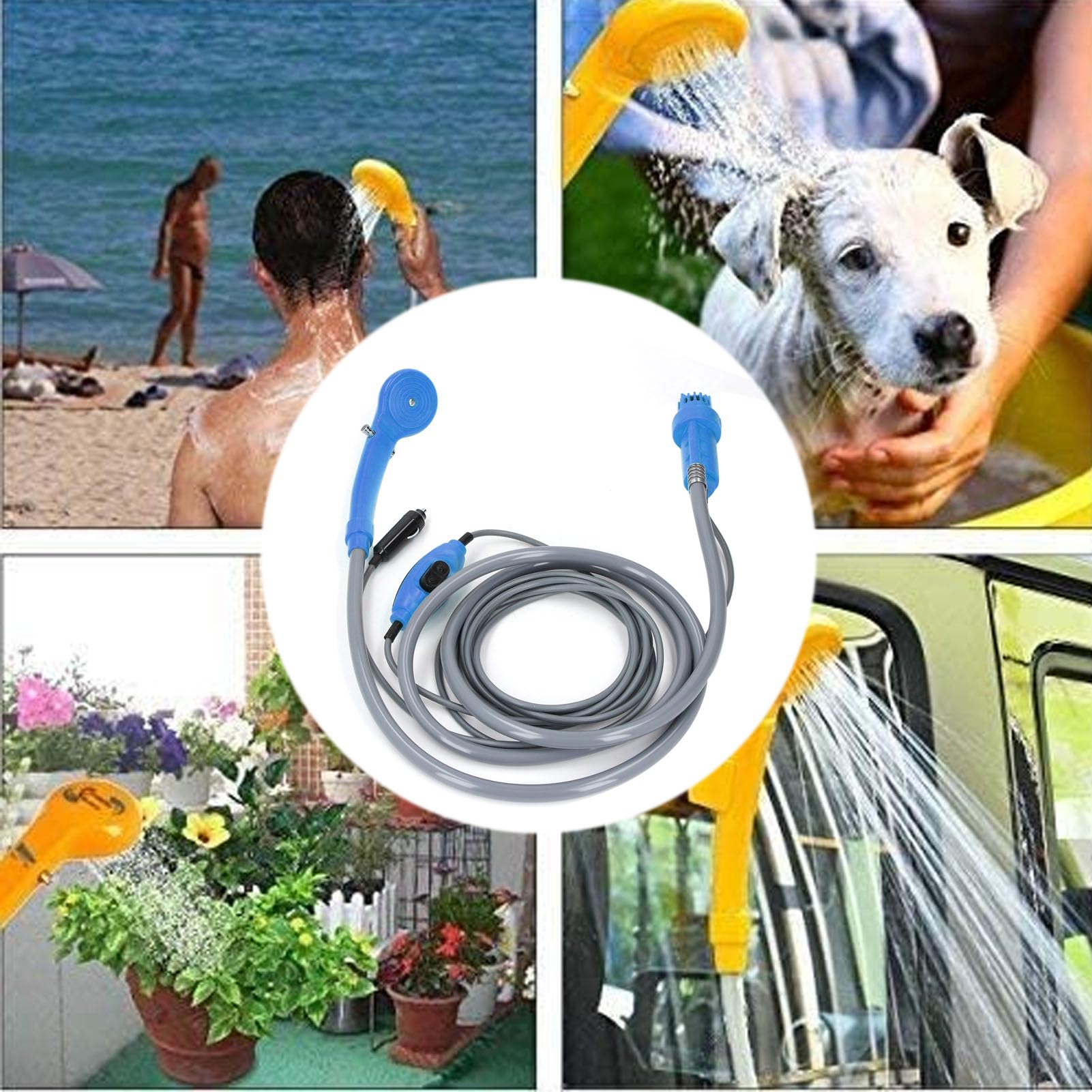 SIXRUN Tragbare Campingdusche, Einstellbarer Wasserfluss 2,5 L/Min mit Dichtungspumpe und Filtersystem für Outdoor-Duschen, Haustierreinigung, Autowäsche