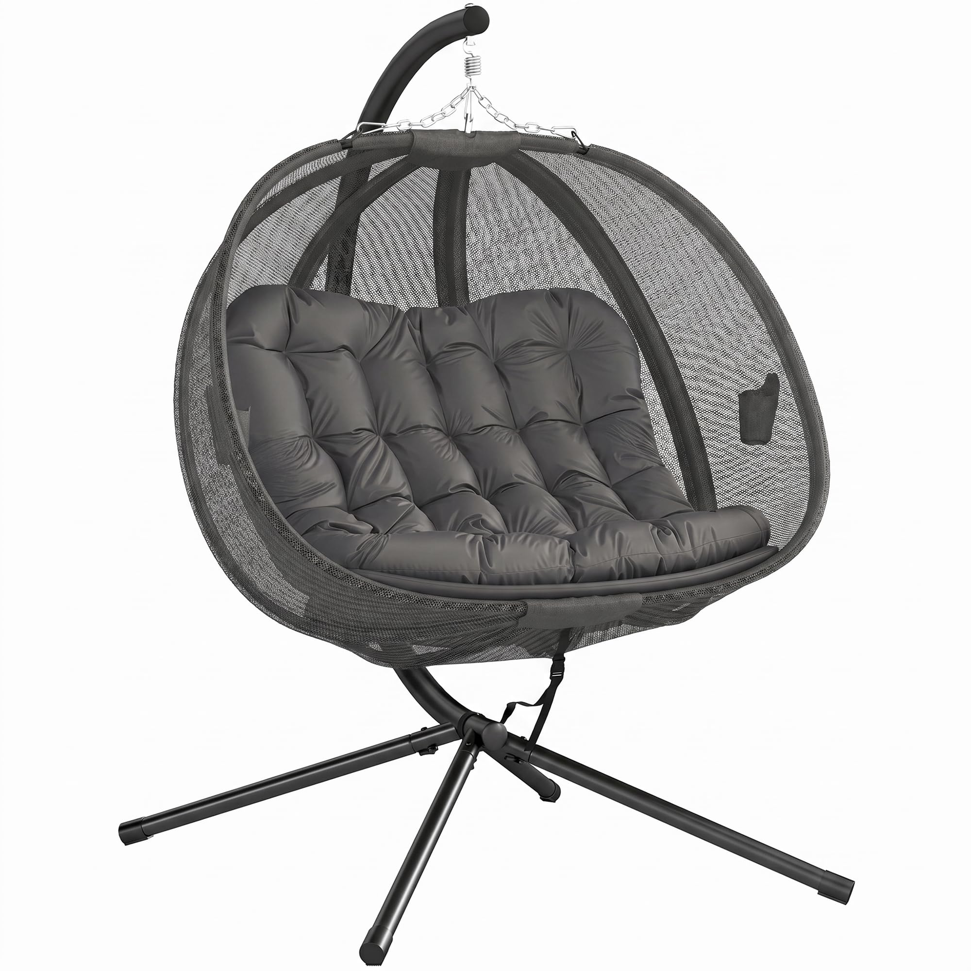 Outsunny Double Hanging Egg Chair 2 Seaters - Grey
