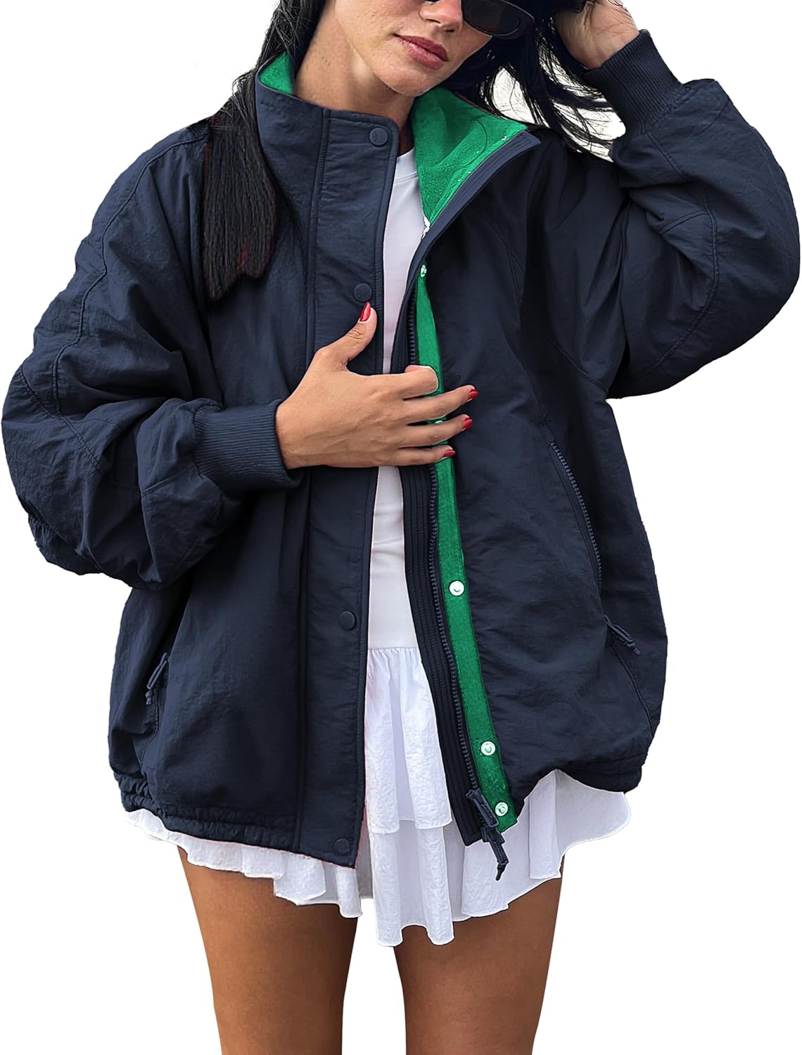 Womens Windproof Outdoor Jacket Fleece Lined Zip Up Lightweight Coat with pockets Fall Travel Casual Wear