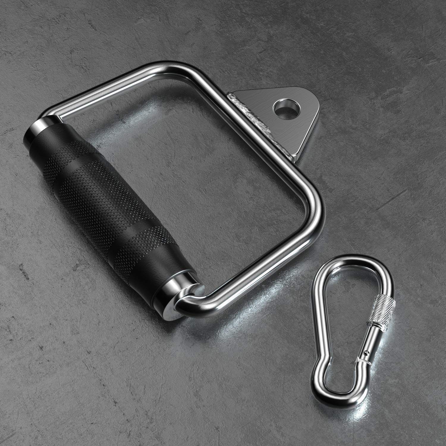 ACBEE Heavy Steel Double D Row Rubber Handles, Solid Rowing Handle Grips with Heavy Duty Carabiners Compatible for Home Gym Cable Fitness Excise Machines (Rubber Single D-Handle x 2) 1