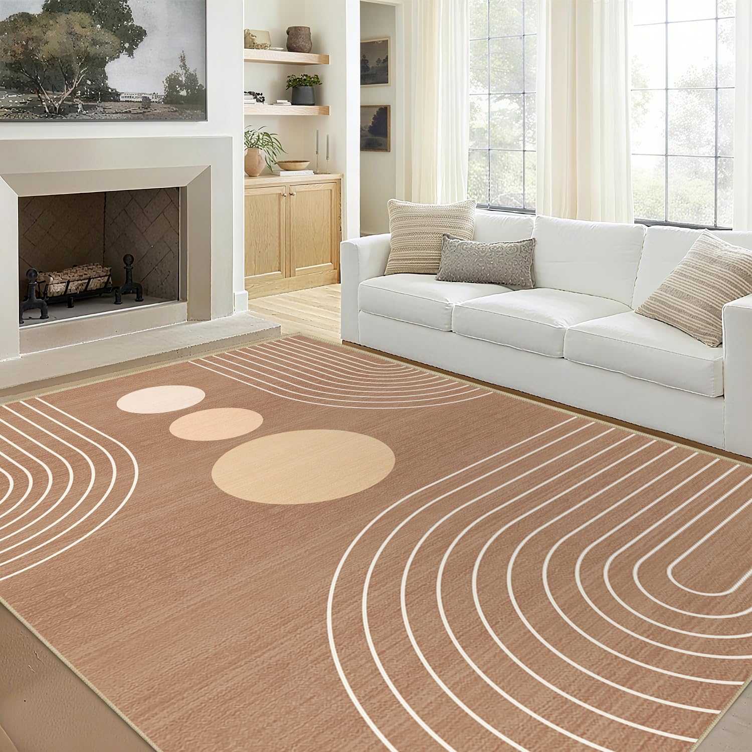 Photo 1 of Area Rug 6x9 Boho Modern Minimalist Geometric Abstract Rug Brown Mid Century Modern Rug for Living Room Machine Washable Non-Slip Printed Low Pile Indoor Carpet for Bedroom Dining Room Office Brown