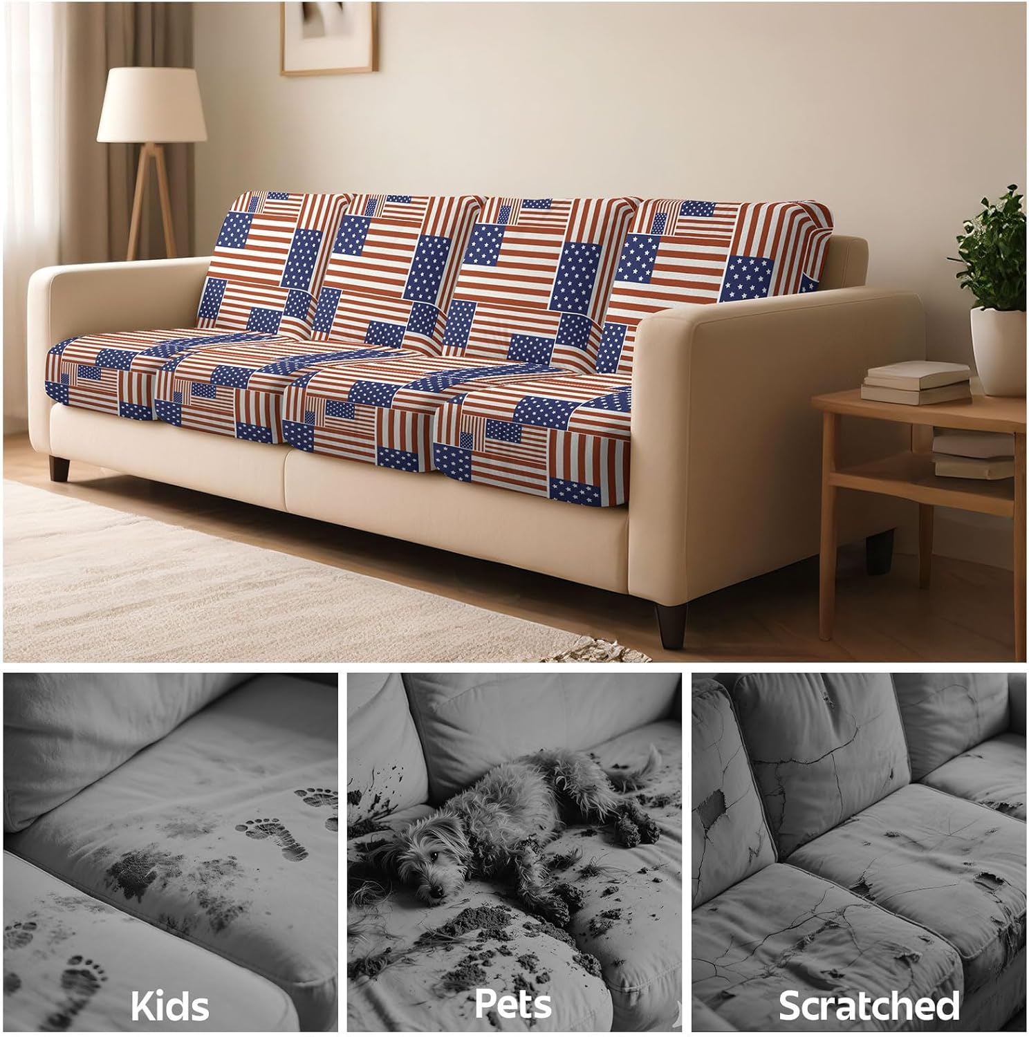 pickyNproud 8Pcs Patio Cushion Covers Stretch Outdoor Couch Cushions Slipcovers Replacement Washable Furniture Protector with Elastic Bottom Sofa Chair Seat Cover, Red Blue