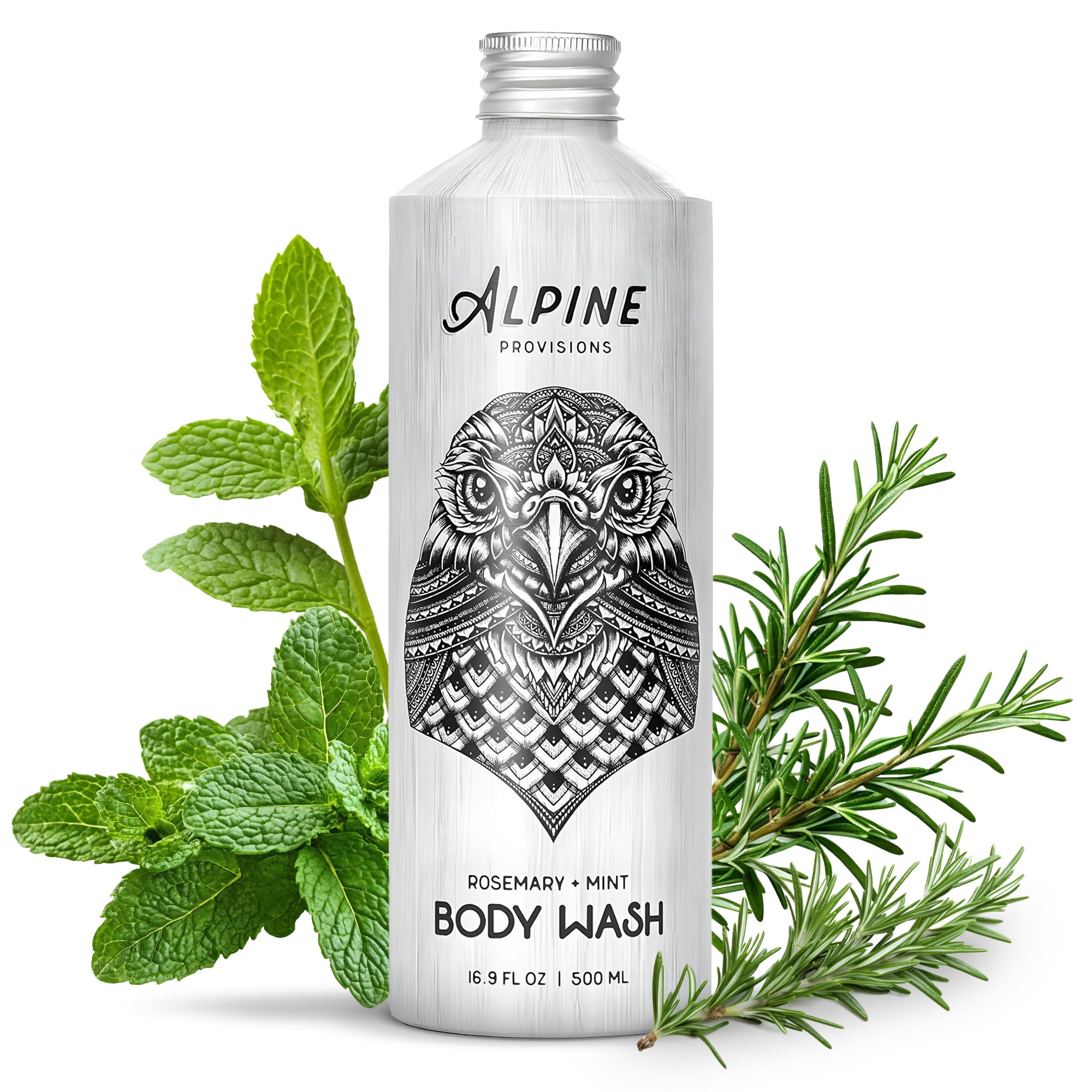Alpine Provisions Natural & Organic Body Wash with Rosemary & Mint – Moisturizing Shower Gel with Aloe Vera, Coconut Oil & Essential Oils – Vegan,