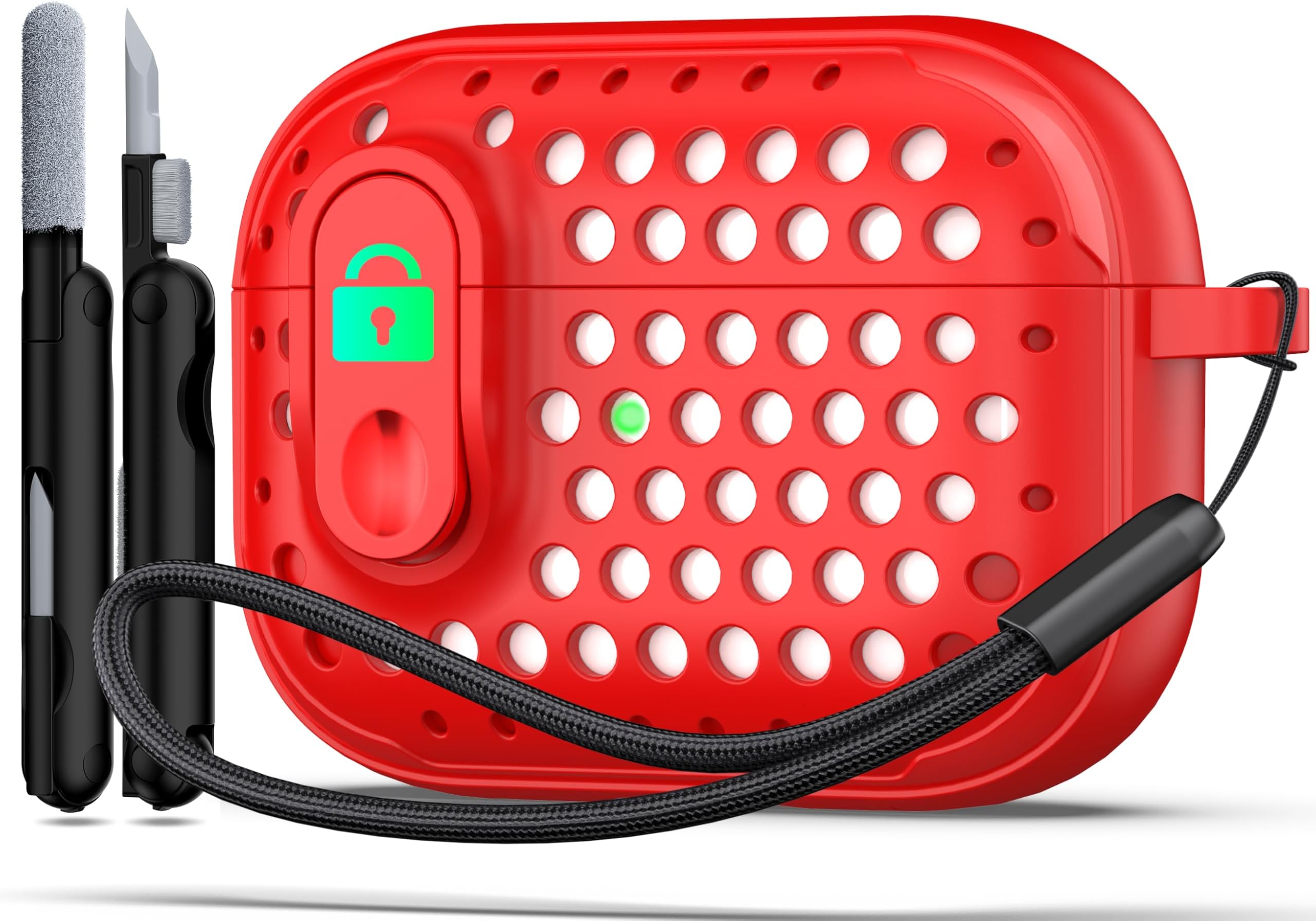 RFUNGUANGOAirPods Pro Second Generation Protective case with Cleaning kit, Anti-Fall Lock Design, Personalized Hollow Style - Pure red