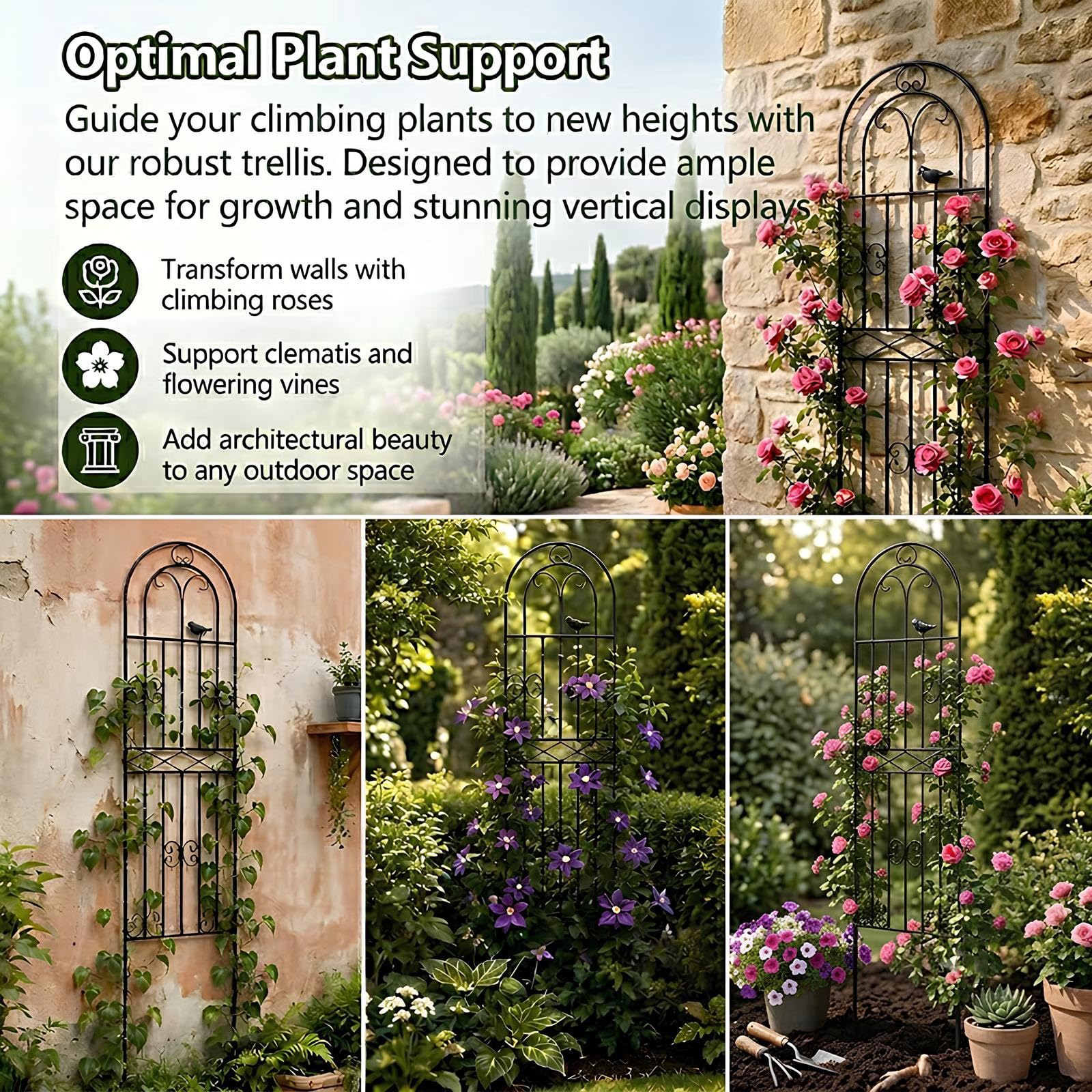 Traliccio per Piante Rampicanti da Esterno 180/200/220/240/260/280/300/320 x 50 cm, Supporti Graticcio Decorativo, Grigliato per Recinzione in Metallo per Clematide Rose(White,50x120cm/19.7x47.2in)