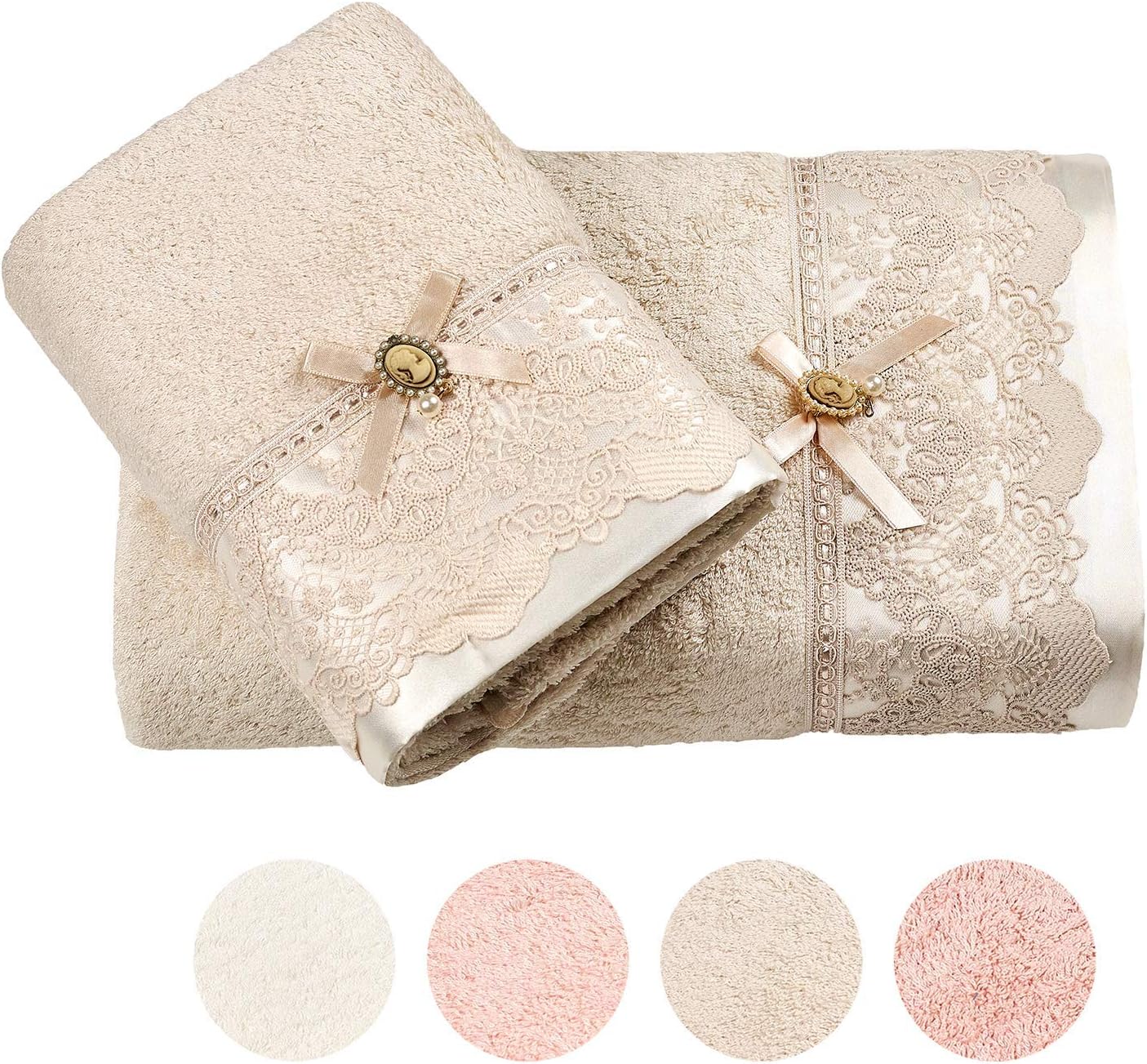 Clara Guipure Embroidered Luxury Towels - Soft and Washable Turkish Bath Towels for Hands, Face and Hair – Set of 2 in Gift Box - Pastel Grey