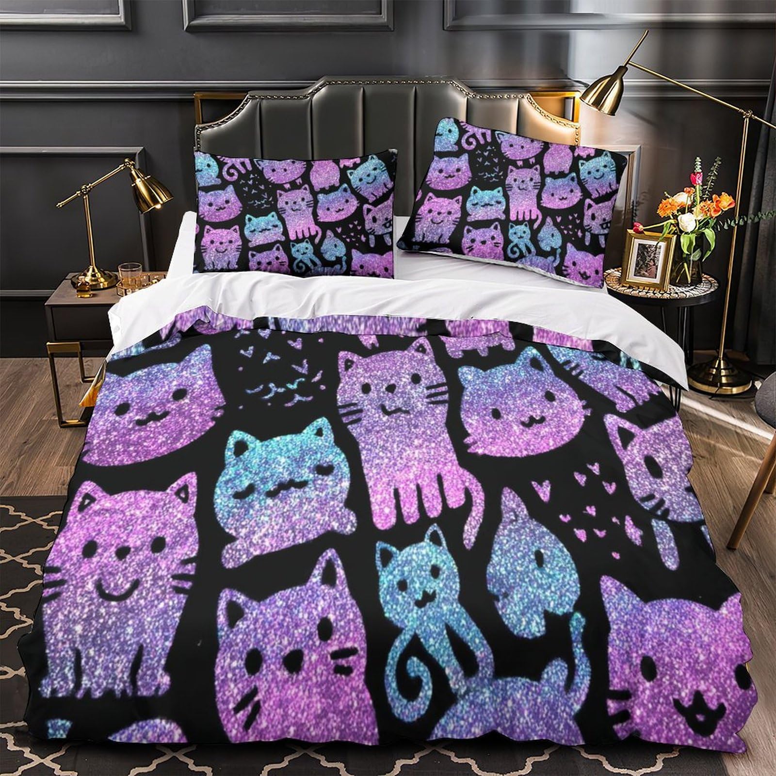 Housse de couette chat 3D Super king 260x220cm en microfibre avec 2 taies d'oreiller