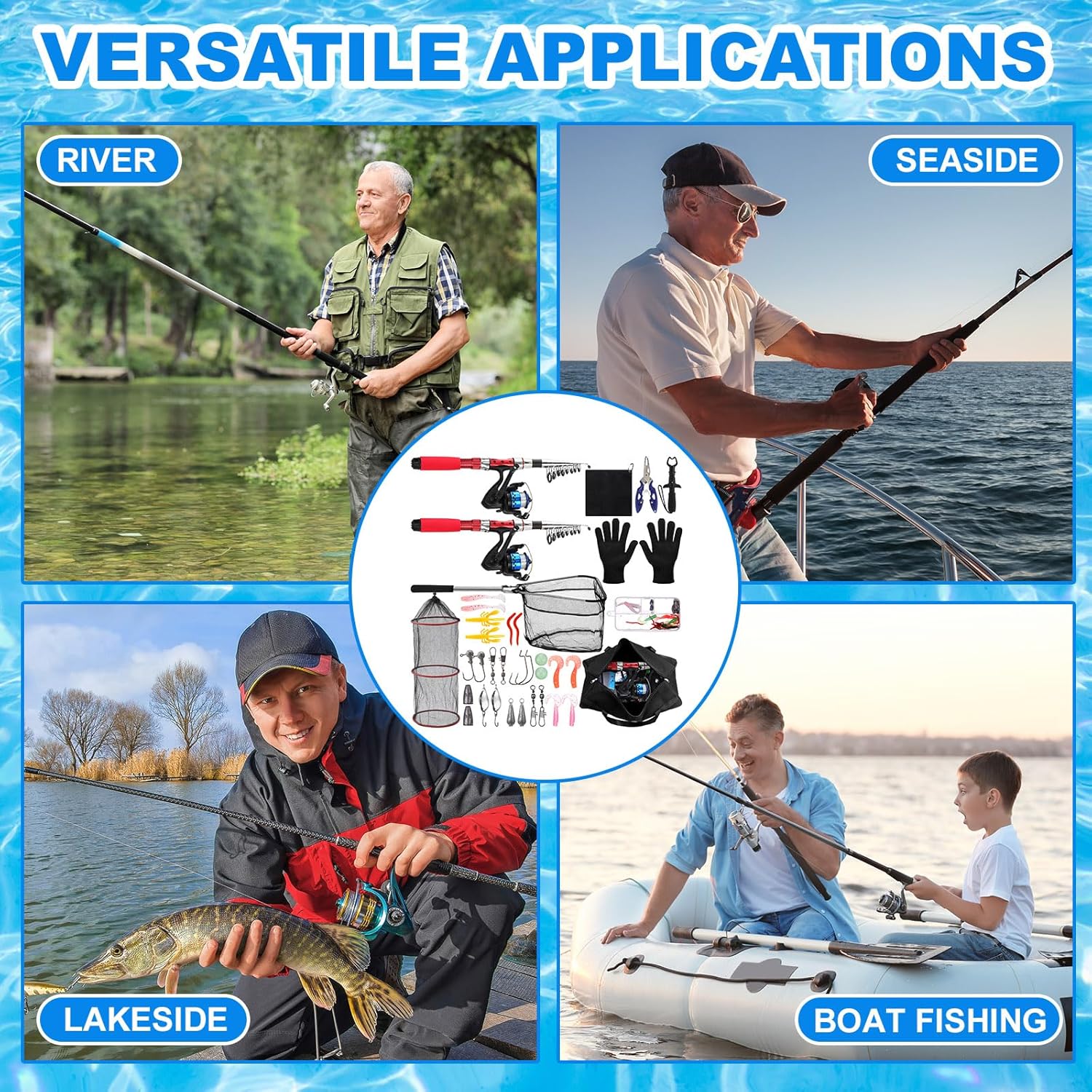 51 Pcs Christmas Fishing Pole Combo 6.89ft Telescopic Rods Set Collapsible Fishing Rods with Plier Lip Gripper Lures Carrier Bag Pre Loaded Spinning Reel with Freshwater Rod Reel Kit - Image 7