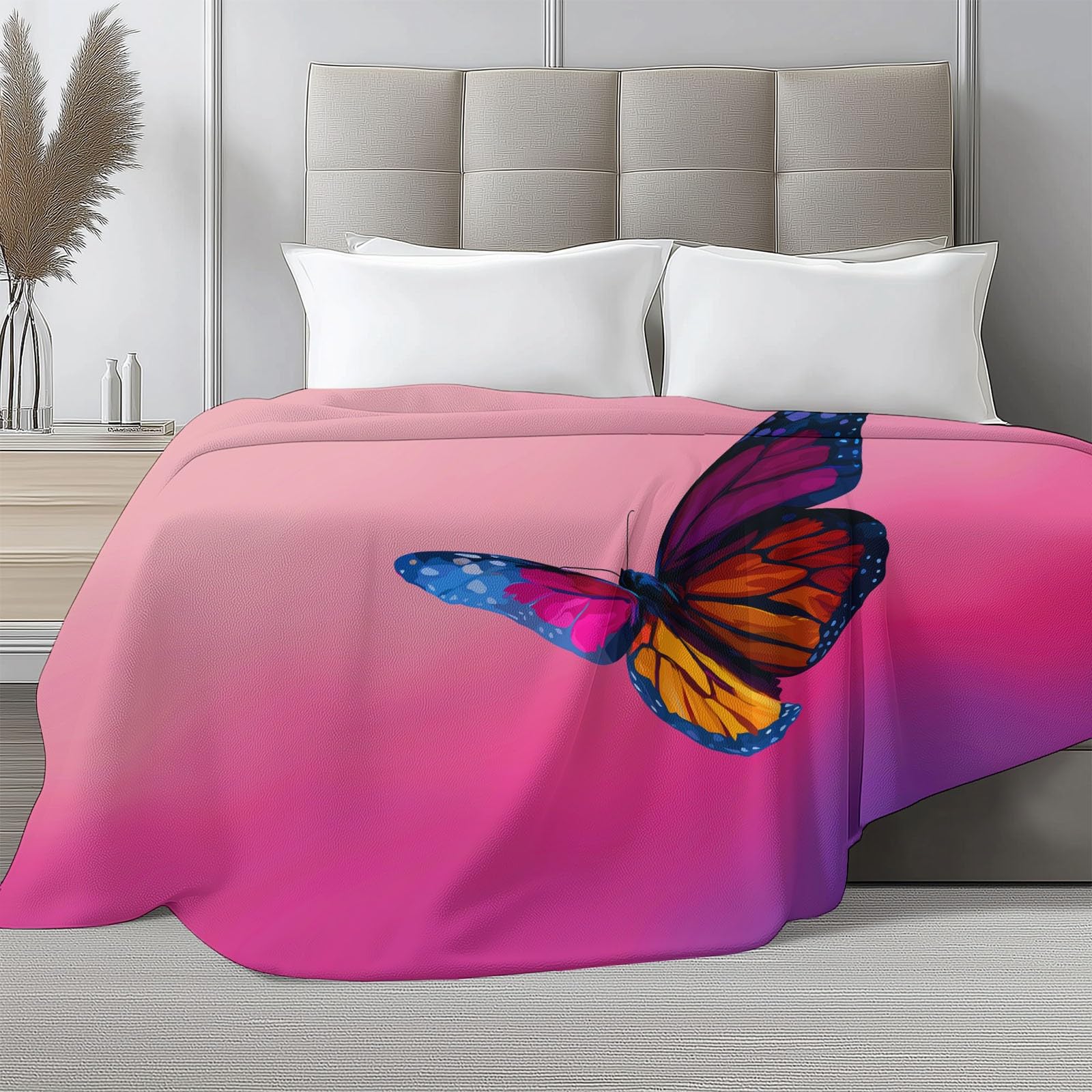 Puszyste kwiaty, kolorowe motyle, flanelowe narzuty, koc na sofę, łóżko, krzesło, miękka pościel w stylu kreskówkowym, 180 x 200 cm, dekoracyjny, ultramiękki koc na łóżko dla dzieci, nastolatków