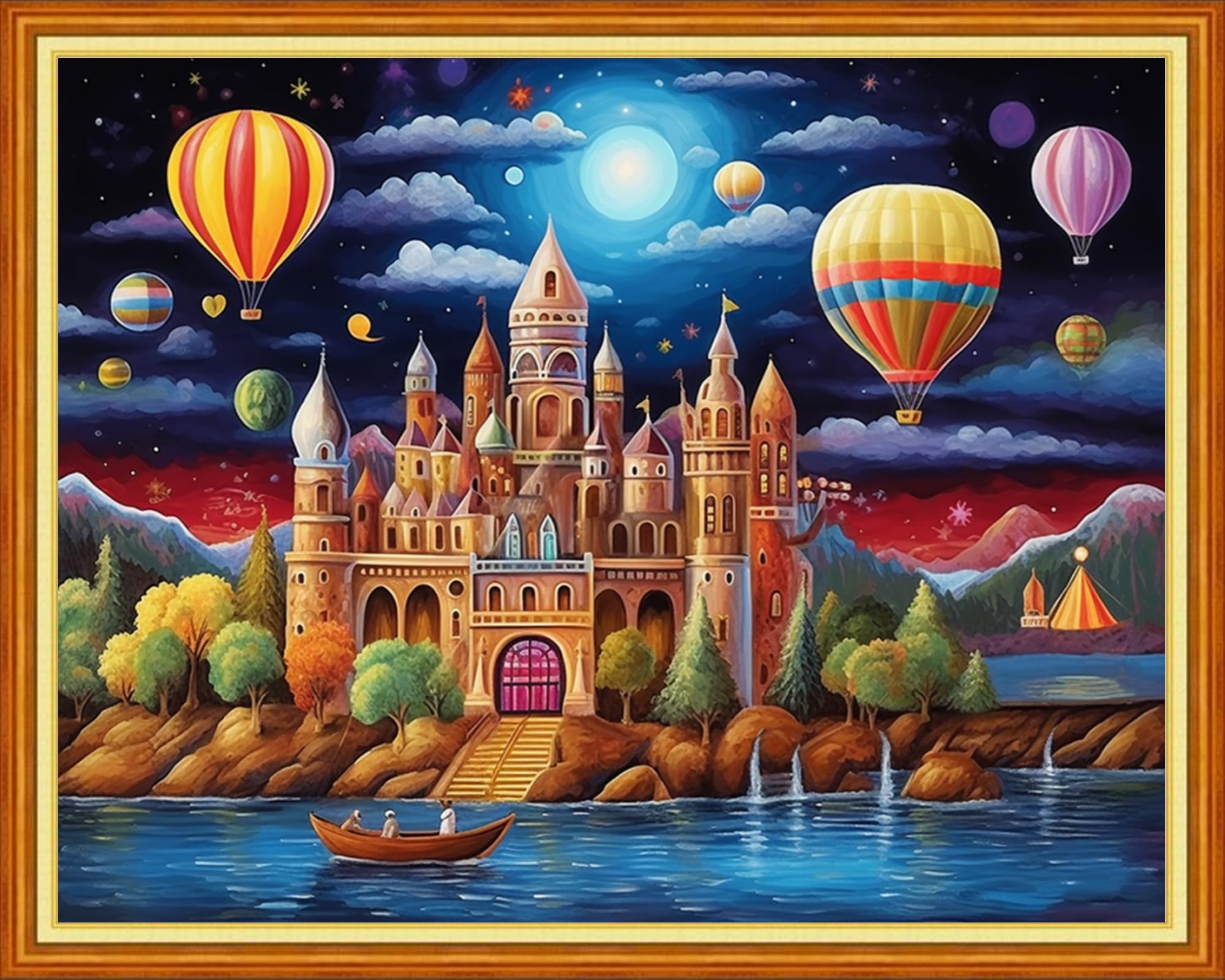 Dimxvean Stamped Cross Stitch Kits,Cross Stitch Kits for Adults Beginners,Embroidery Kits Full Range of Cross Stitch Stamped Kits Needlepoint Kits Cross Stitch Patterns- Balloon Castle 16x20 inch