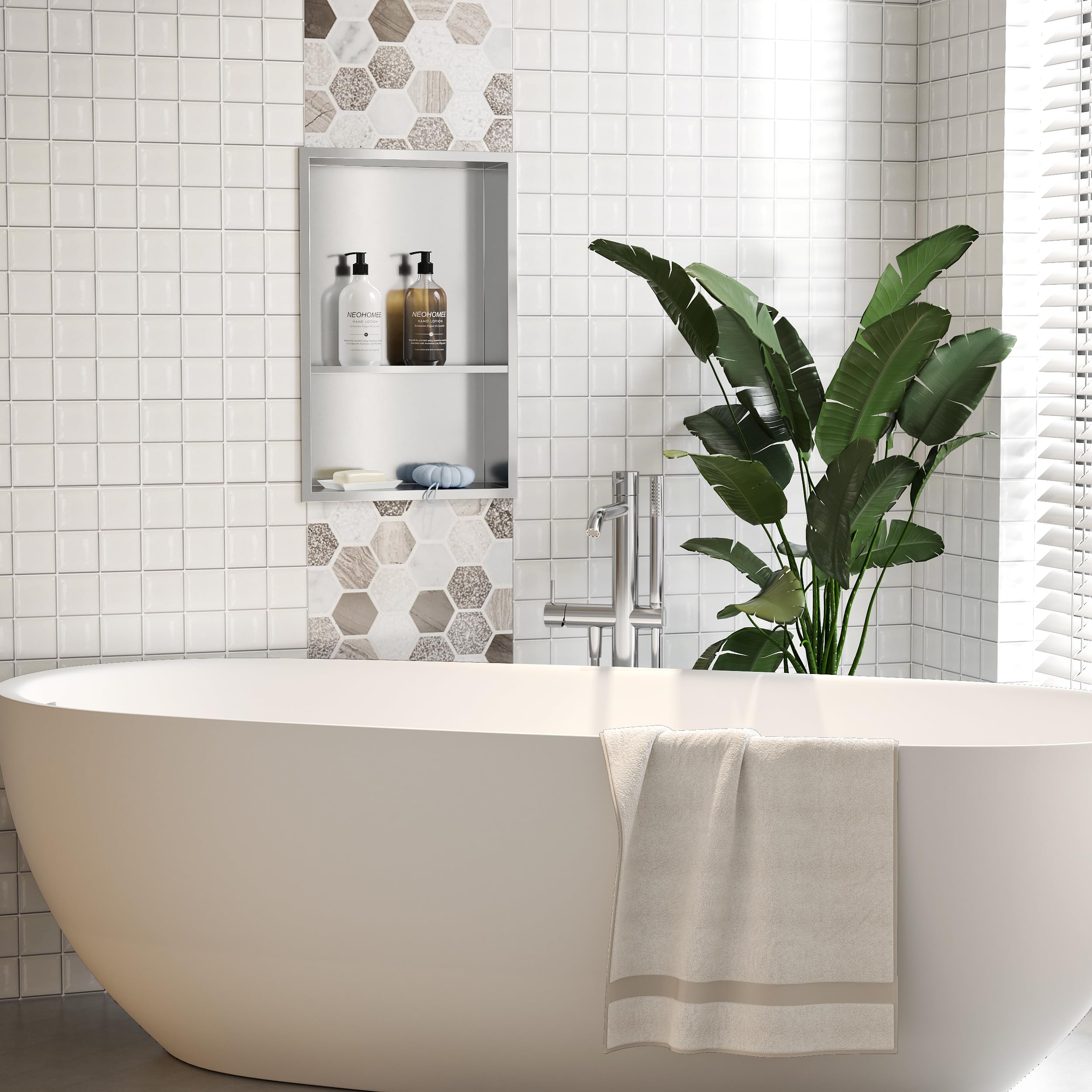 Neodrain Doccia con nicchia a parete in acciaio inox doccia doppia nicchia stoccaggio per bagno 60 x 30 cm, spazzolato