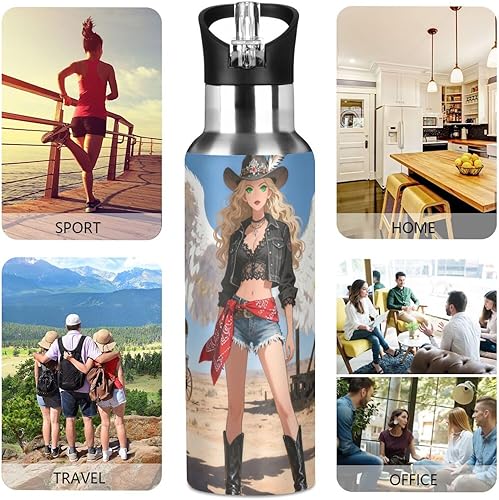 Miniatura 5 de Western Cowgirl Desert Lightweight Metal Water Bottle with Straw Double Wall Vacuum Insulated Bottles for School and Outdoor Sports 32 OZ