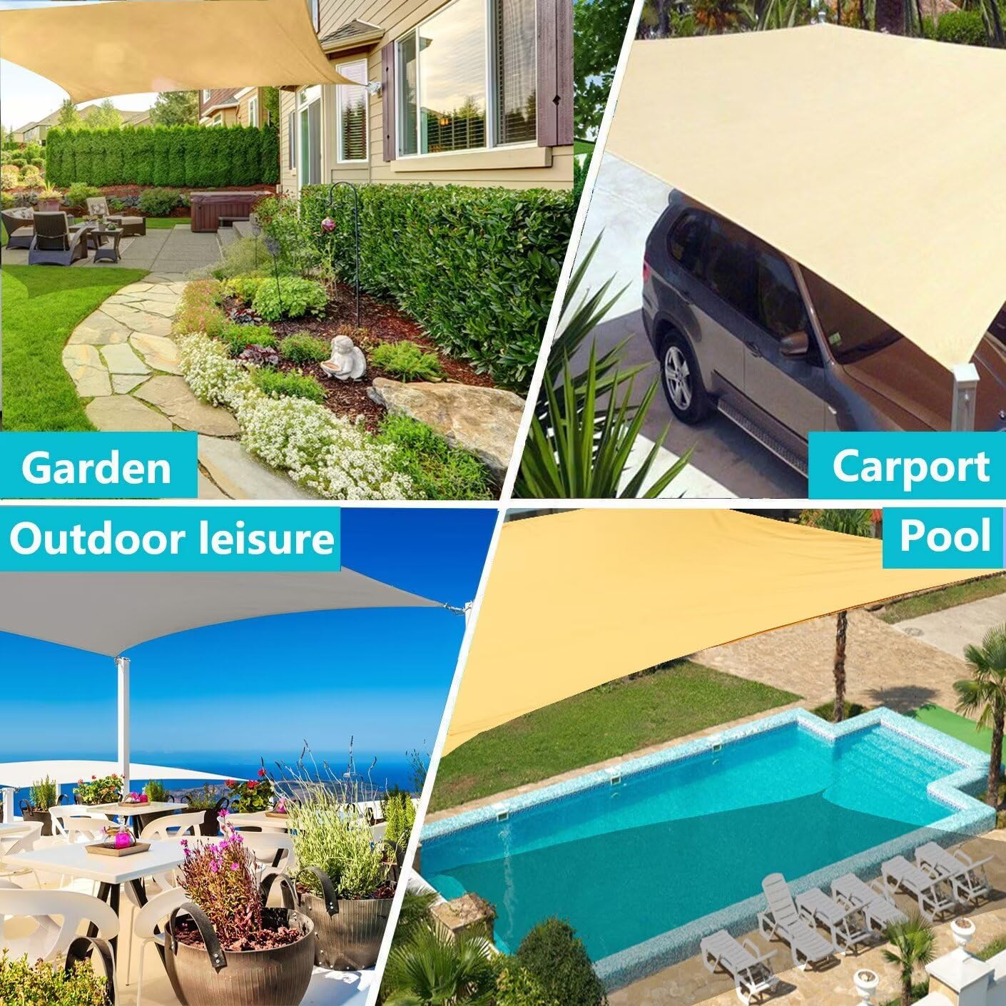 Rechteckiges Sonnensegel, 8 x 4 m, für Garten, Pool, Strand, wasserdicht und 95 % UV-Schutz Garten