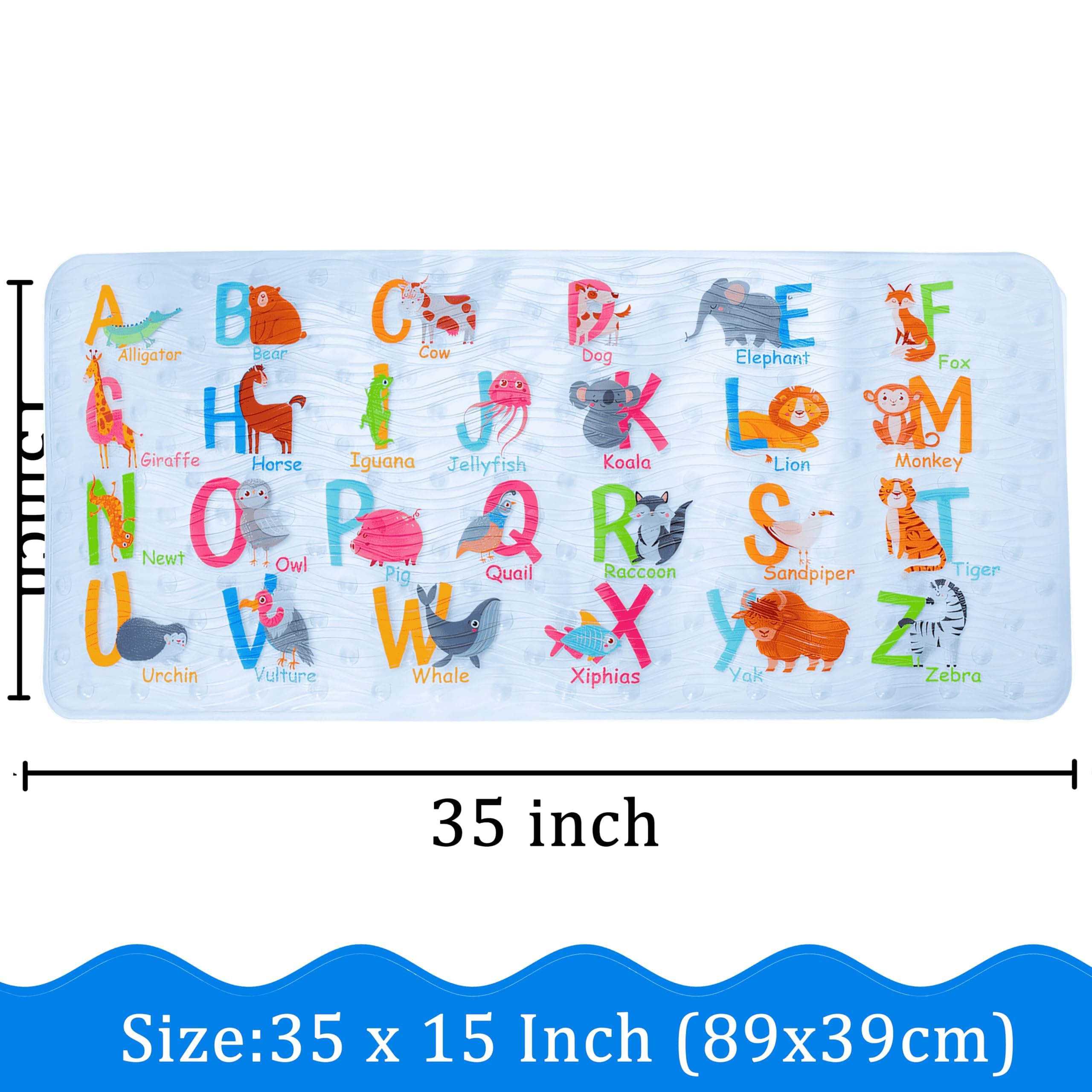 BEEHOMEE rutschfeste Badewannenmatte & Duschmatte - Antirutsch Badematte mit Saugnäpfen, Maschinenwaschbar, Transparent für Baby & Kinder (Alphabet)