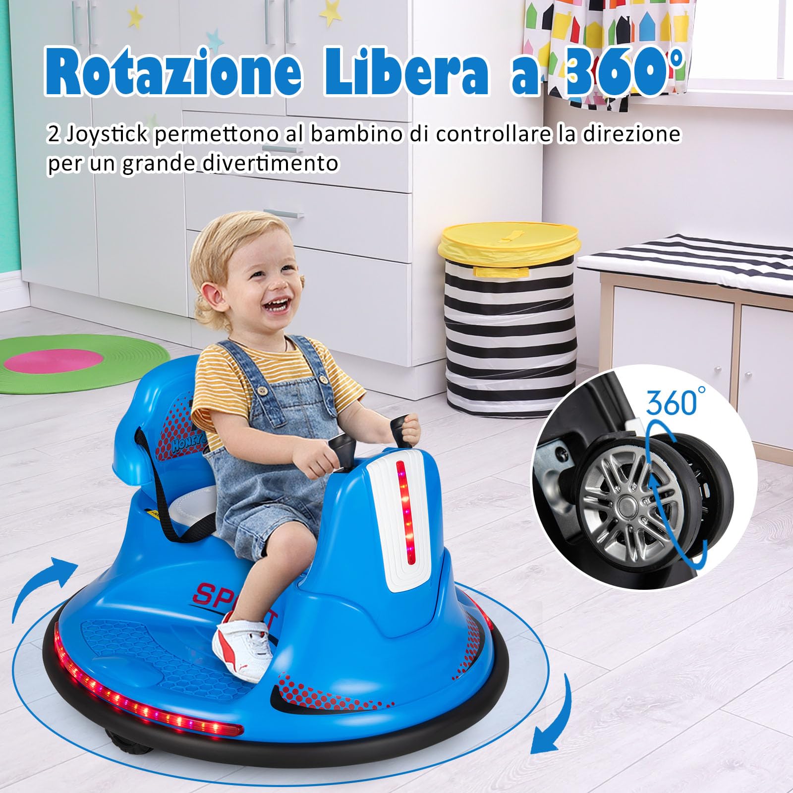 RELAX4LIFE Autoscontro Elettrico per Bambini da 6V con Telecomando, Musica, 3-6KM/H, Cintura Regolabile, Luci LED, 360 Gradi, Funzione di Avvio Lento, Portata 25KG,3-7 Anni (BLU)