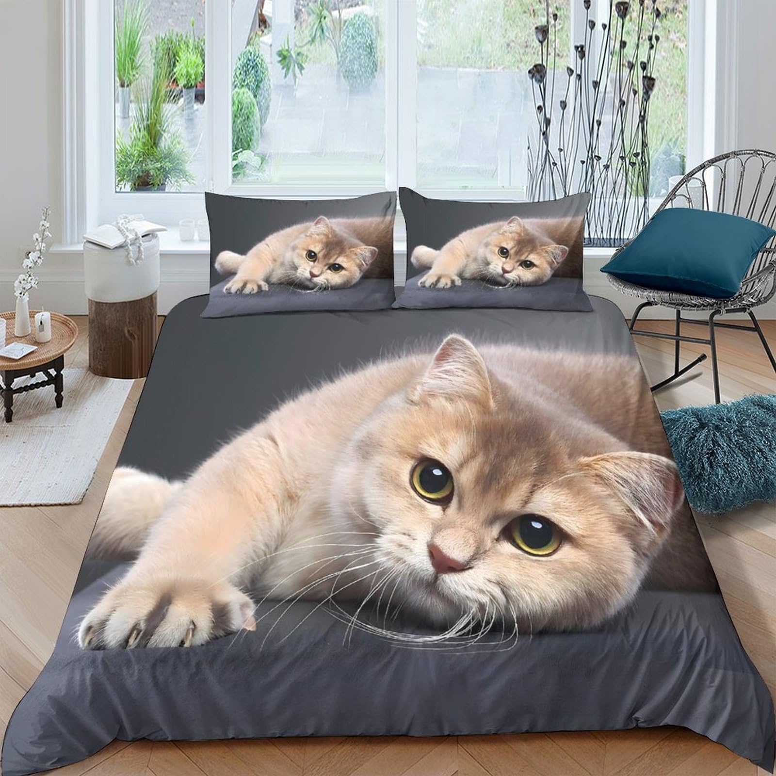 Ctjqhvkz Style-5 3D Printed Ginger Cat Fitted Sheet Microfiber Cute Tabby Mattress Cover For Bedroom Guest Room Decor Washable Single（135X200cm）