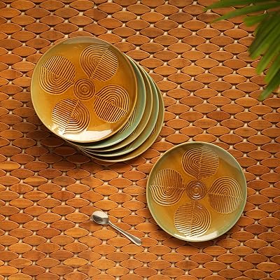 ExclusiveLane 'Peacock Boulevard' Hand-Engraved Small Ceramic Plates Ceramic Quarter Plates Side Plates (Set of 6, Dishw