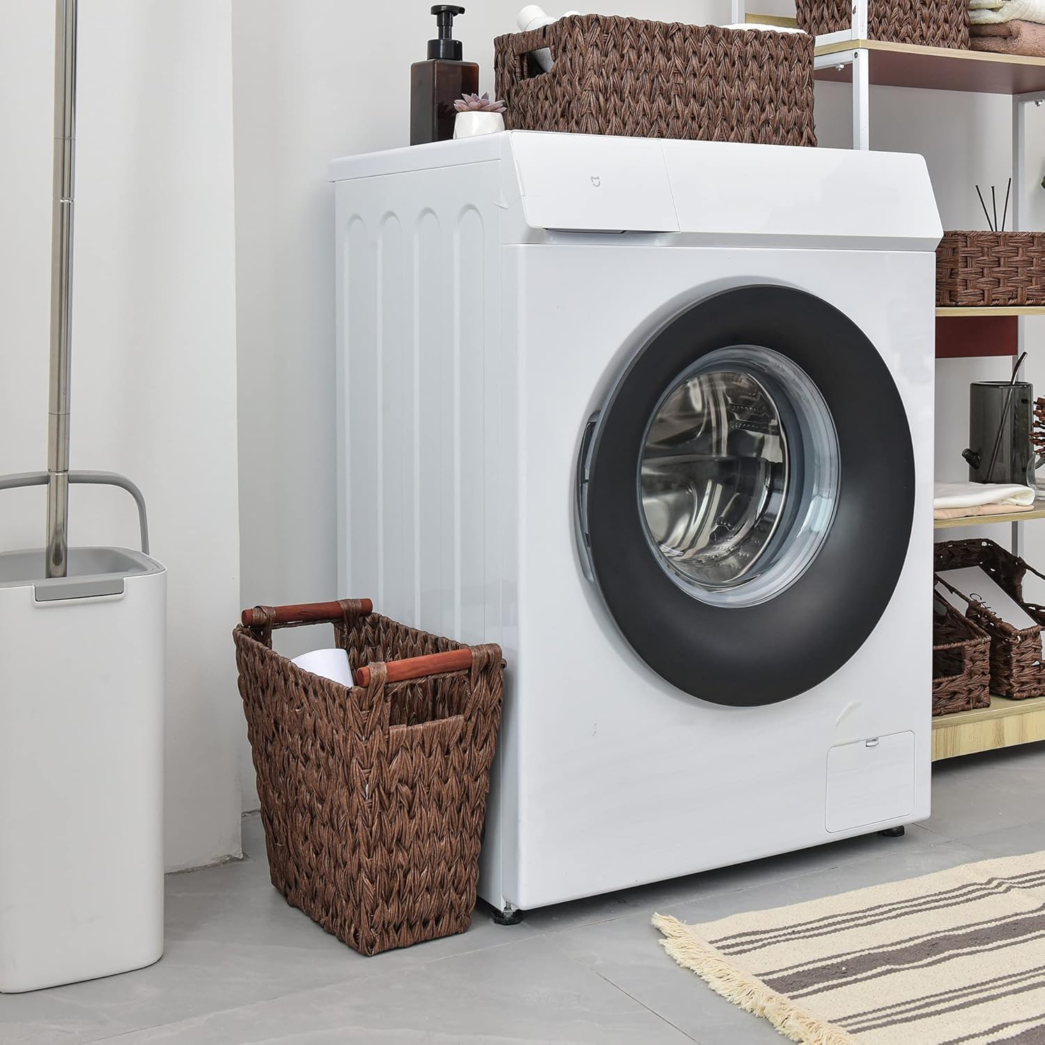 GRANNY SAYS Bundle of 2-Pack Linen Closet Organizers & 1-Pack Wicker Bathroom Wastebaskets