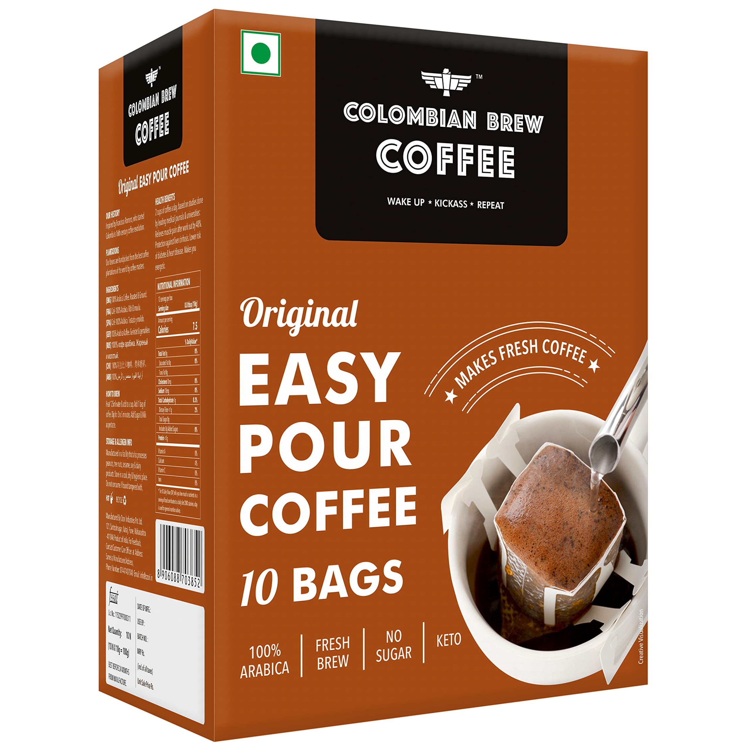 Colombian Brew Coffee Original Easy Pour 10 Bags, 100 grams (B0BNN3BNDV) Amazon Price History, Amazon Price Tracker