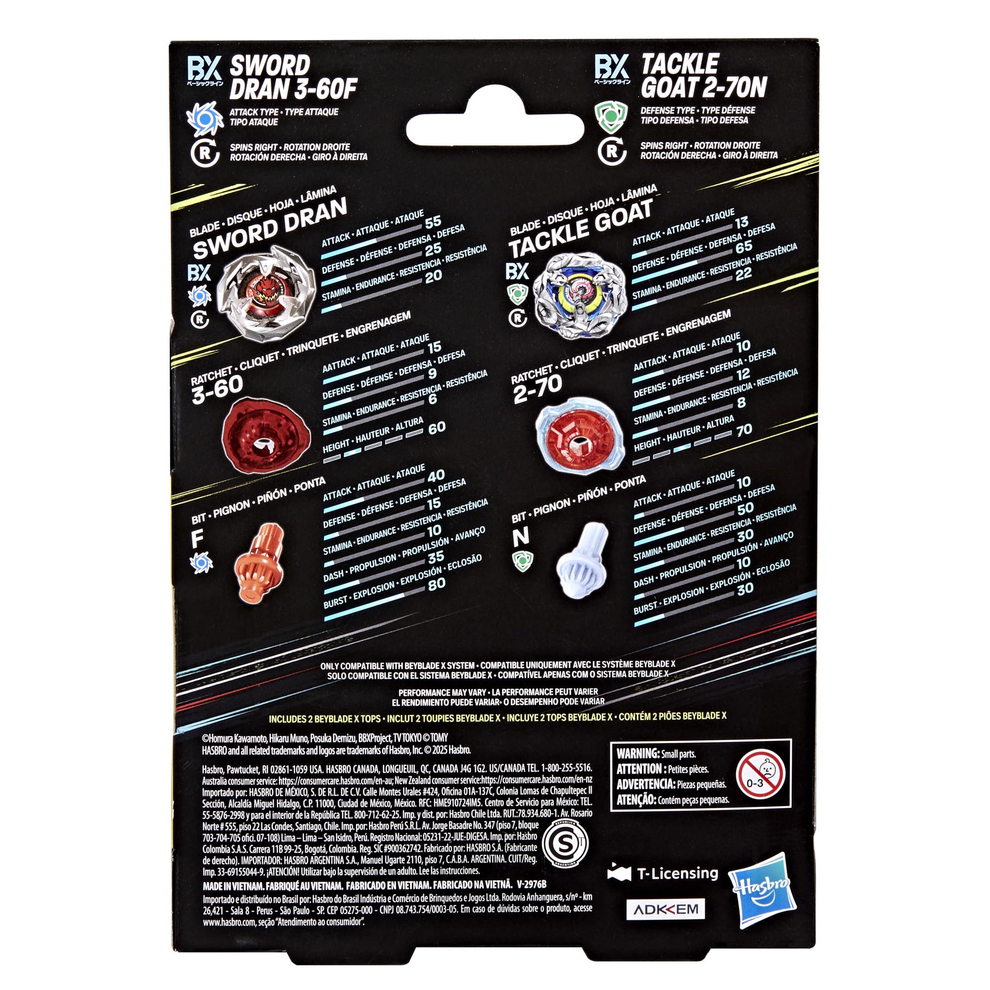 Dwupak bączków Beyblade X Tackle Goat 2-70N i Sword Dran 3-60F